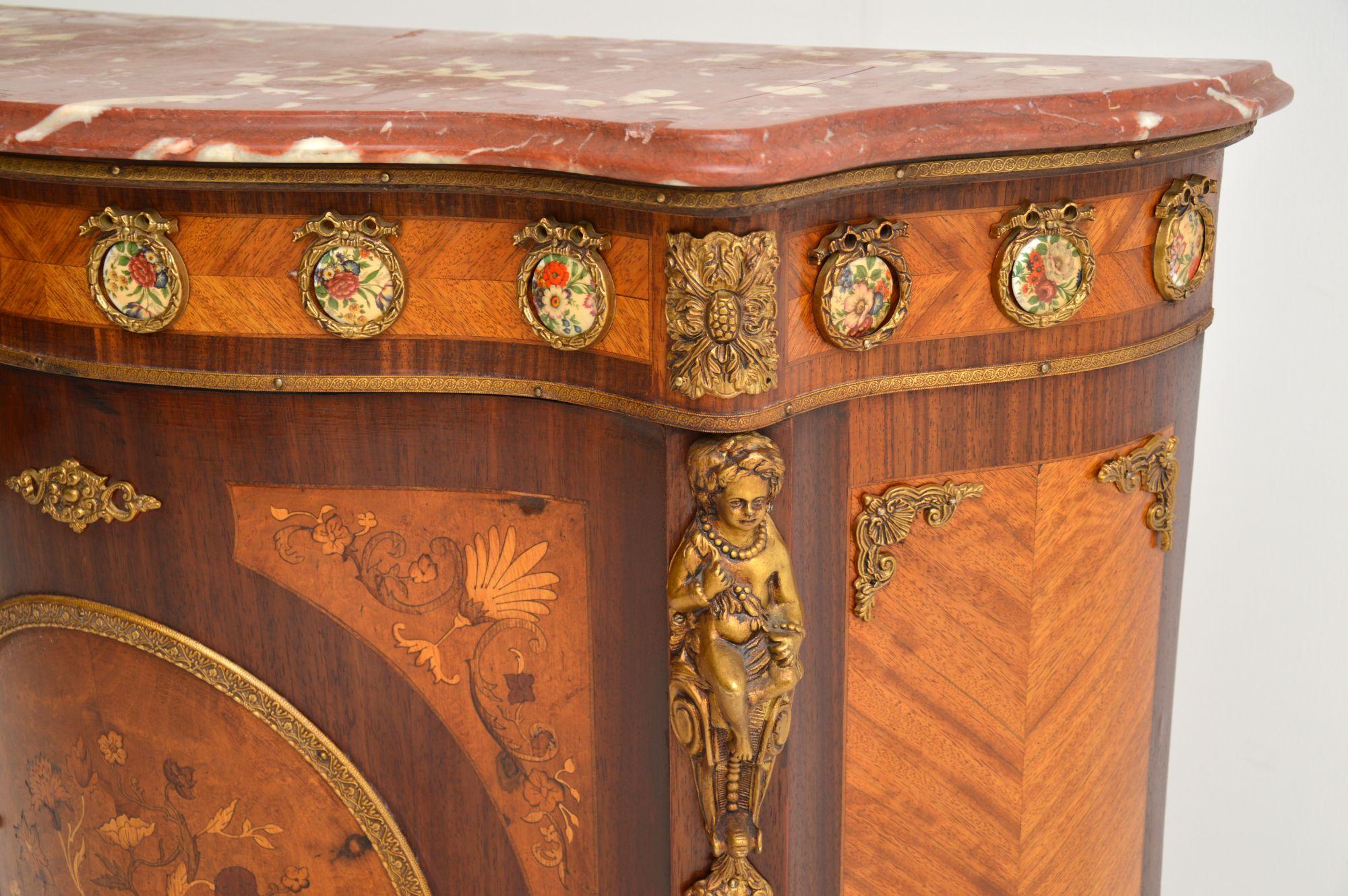 Antique French Inlaid Marquetry Marble-Top Cabinet 2