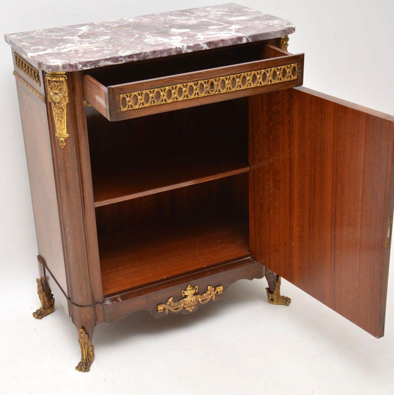 Antique French Inlaid Marquetry Marble-Top Cabinet 3
