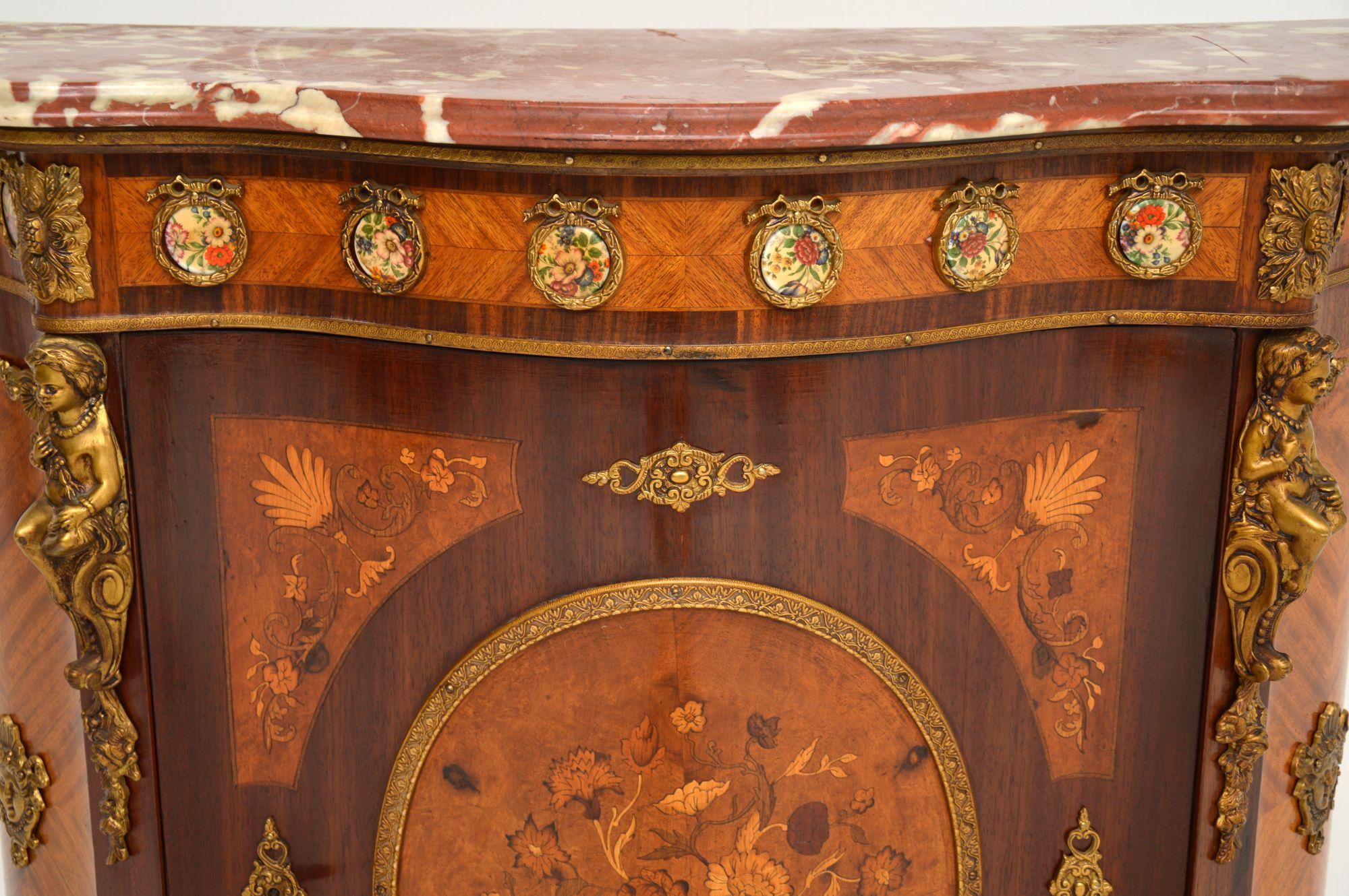 Antique French Inlaid Marquetry Marble-Top Cabinet 3