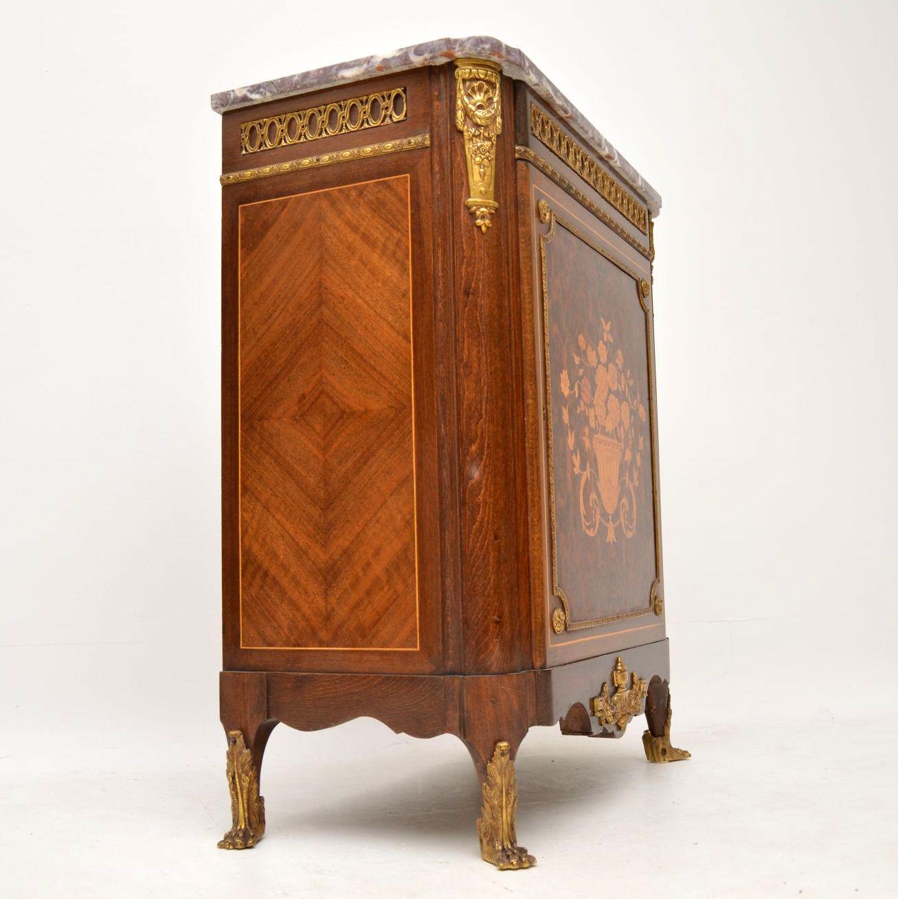 Antique French Inlaid Marquetry Marble-Top Cabinet 4