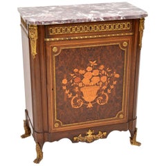 Antique French Inlaid Marquetry Marble-Top Cabinet