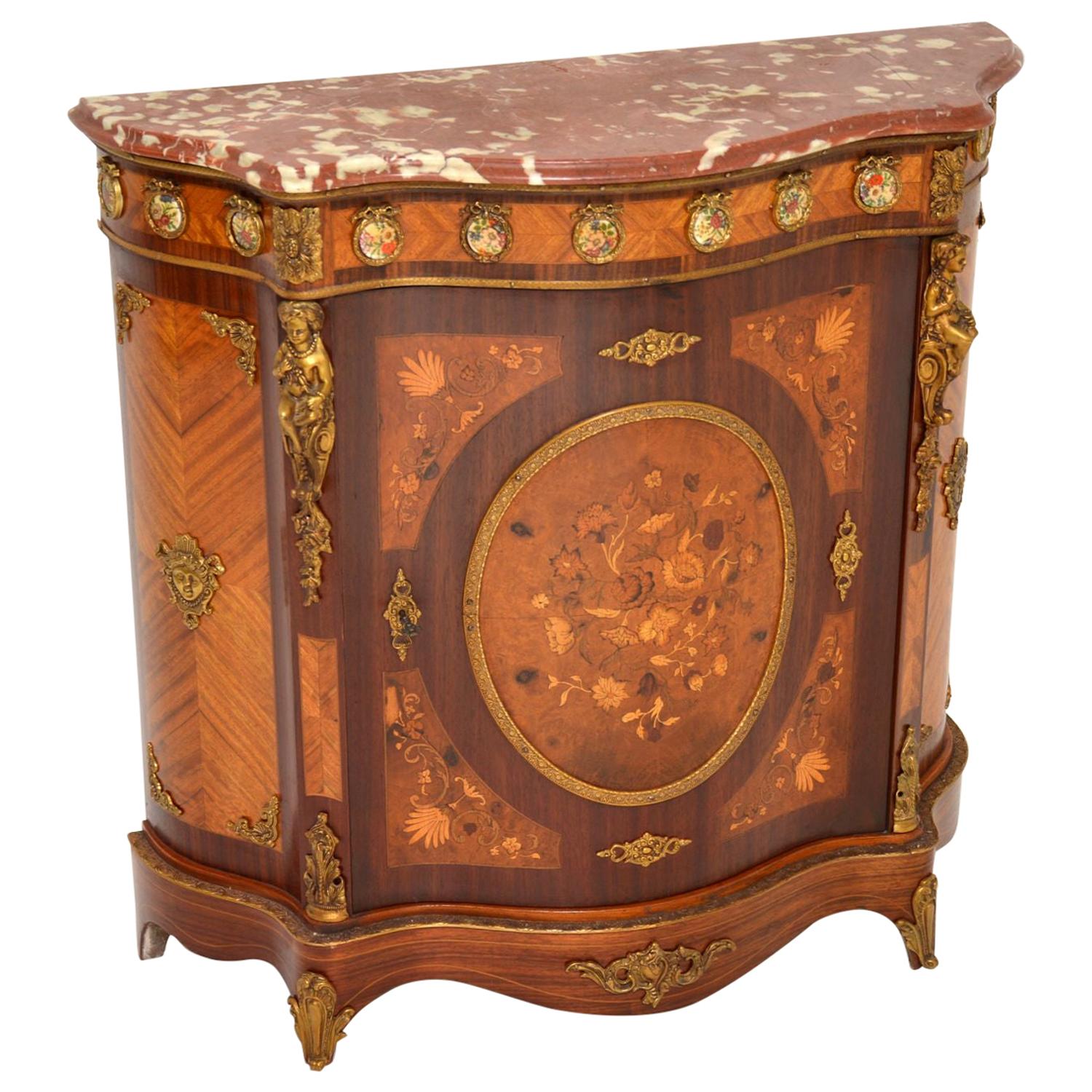 Antique French Inlaid Marquetry Marble-Top Cabinet