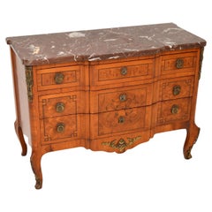 Antique French Inlaid Marquetry Marble Top Commode