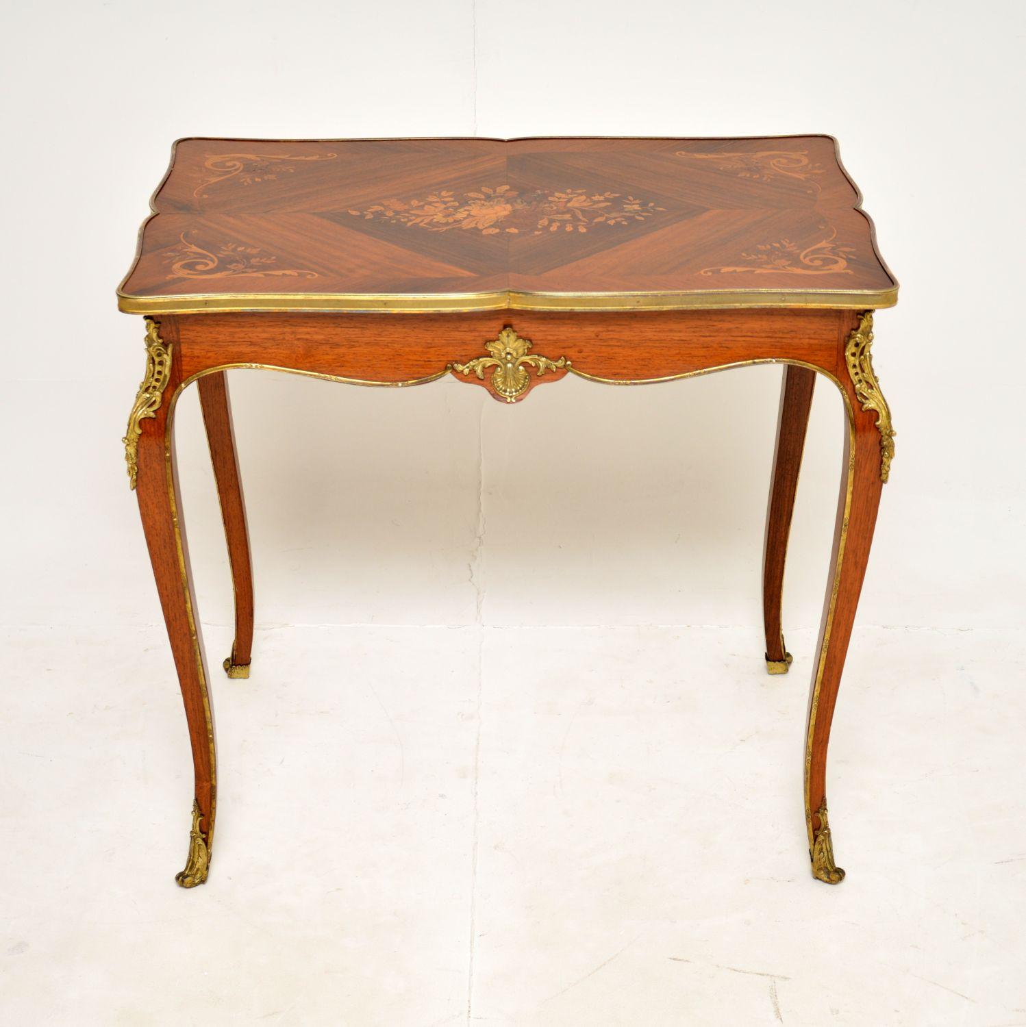 A beautiful original small antique French writing table. This was made in France and dates from around the 1860-80’s period.

It is of superb quality, with very fine ormolu mounts throughout. The back is finished identically to the front, so this