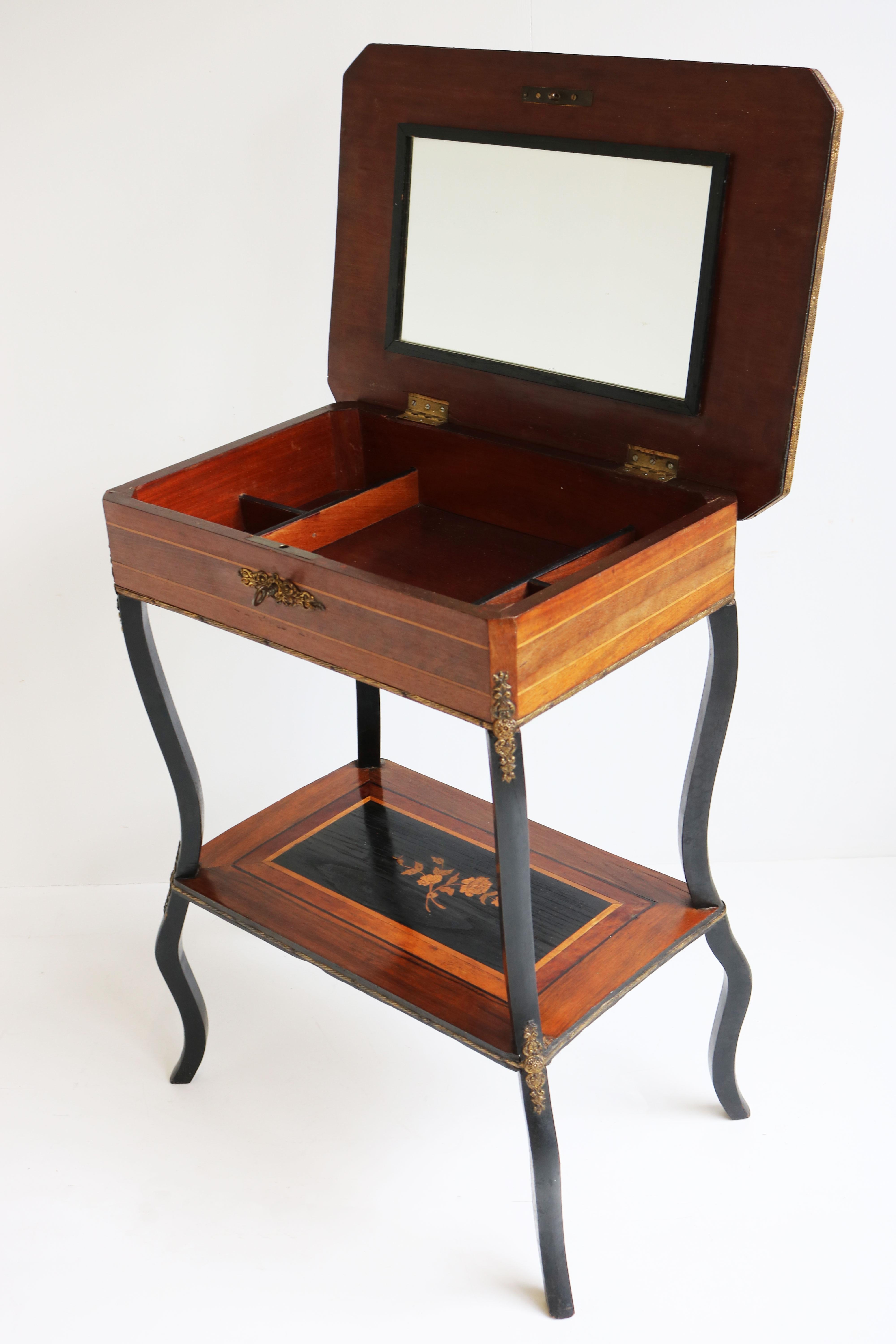 Antique French Inlaid Napoleon III Side Table / Vanity 19th Century Marquetry For Sale 6
