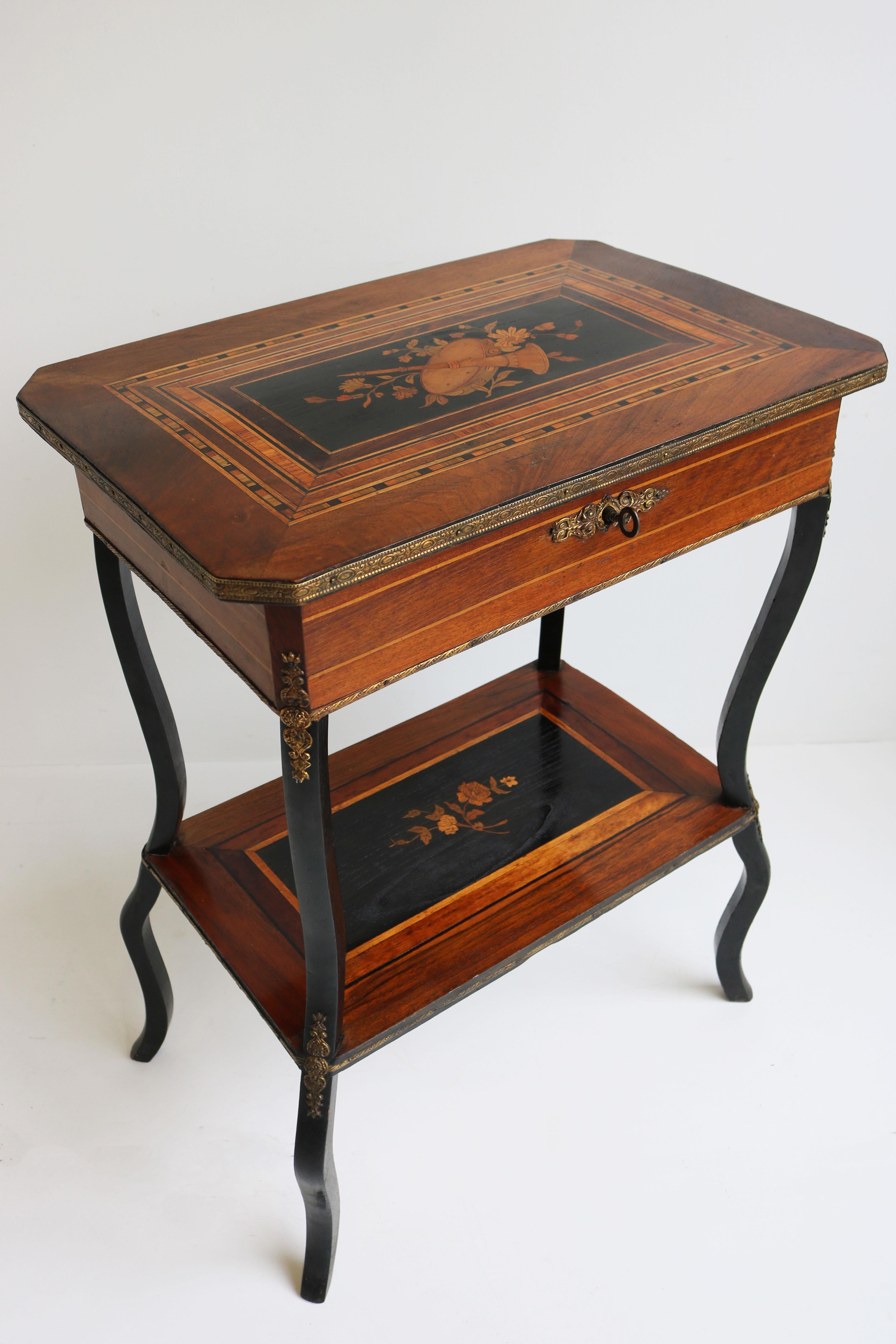 Hand-Crafted Antique French Inlaid Napoleon III Side Table / Vanity 19th Century Marquetry For Sale