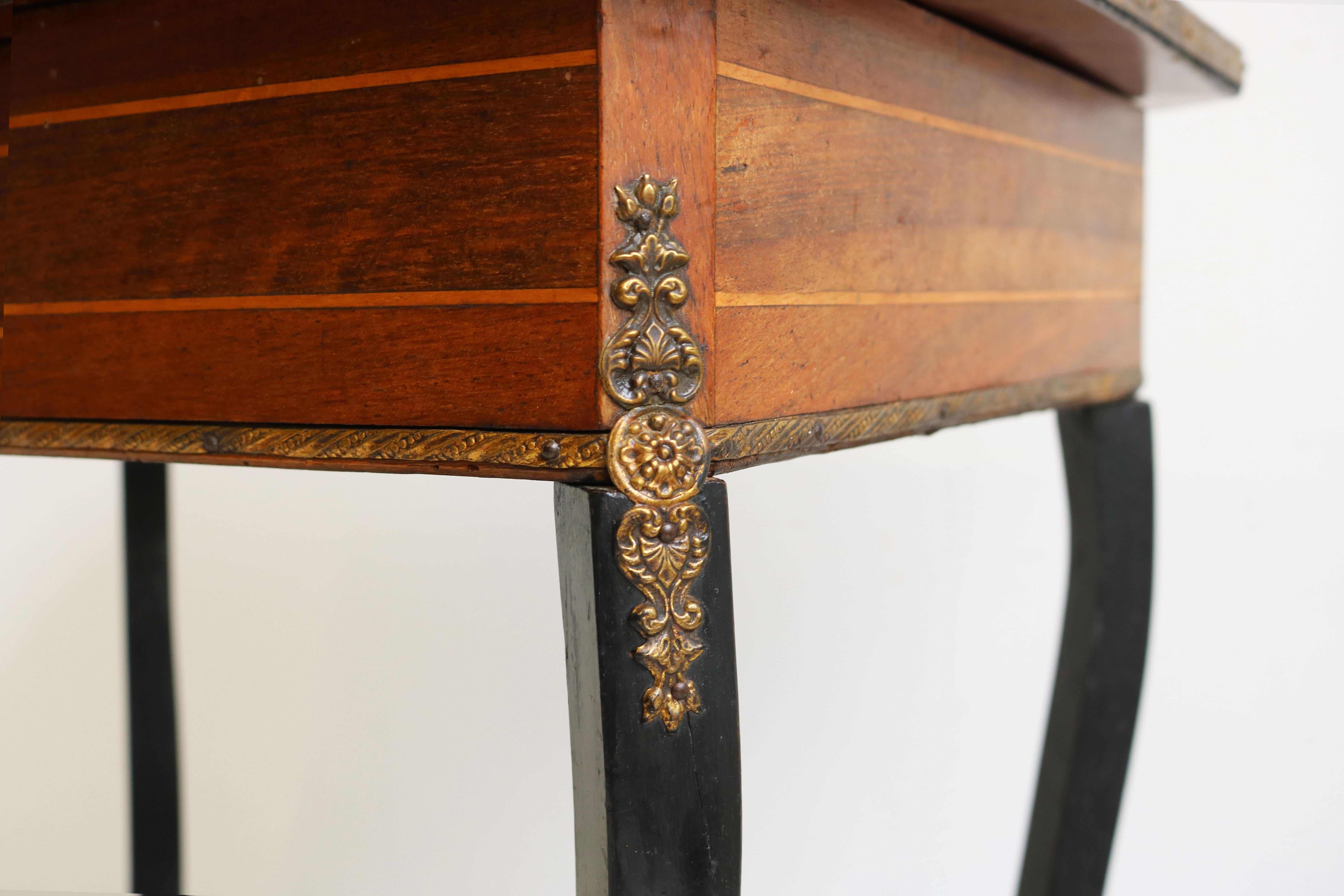 Copper Antique French Inlaid Napoleon III Side Table / Vanity 19th Century Marquetry For Sale