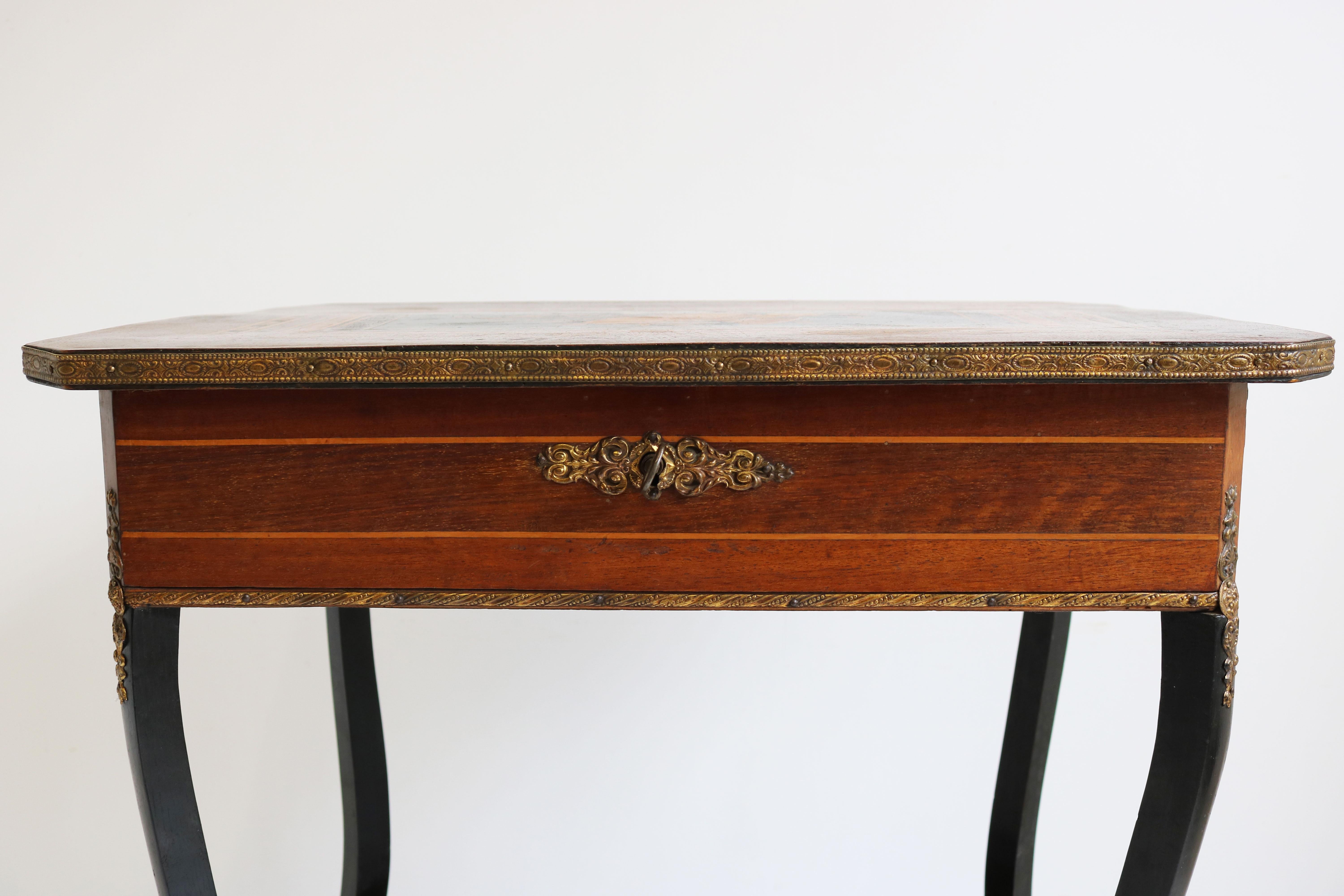 Antique French Inlaid Napoleon III Side Table / Vanity 19th Century Marquetry For Sale 2