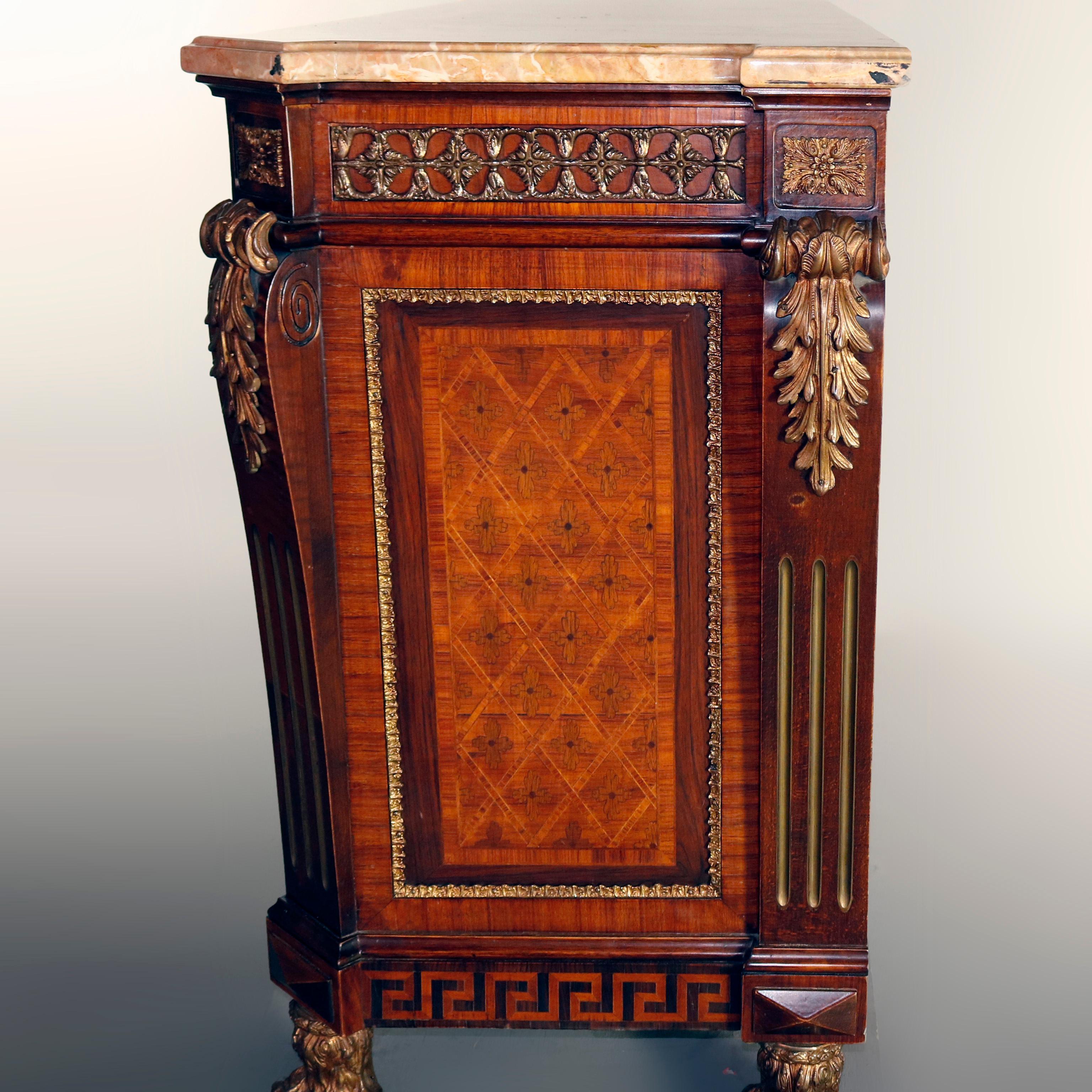 Antique French Inlaid Parquetry Mahogany & Ormolu Marble Top  Dresser 6