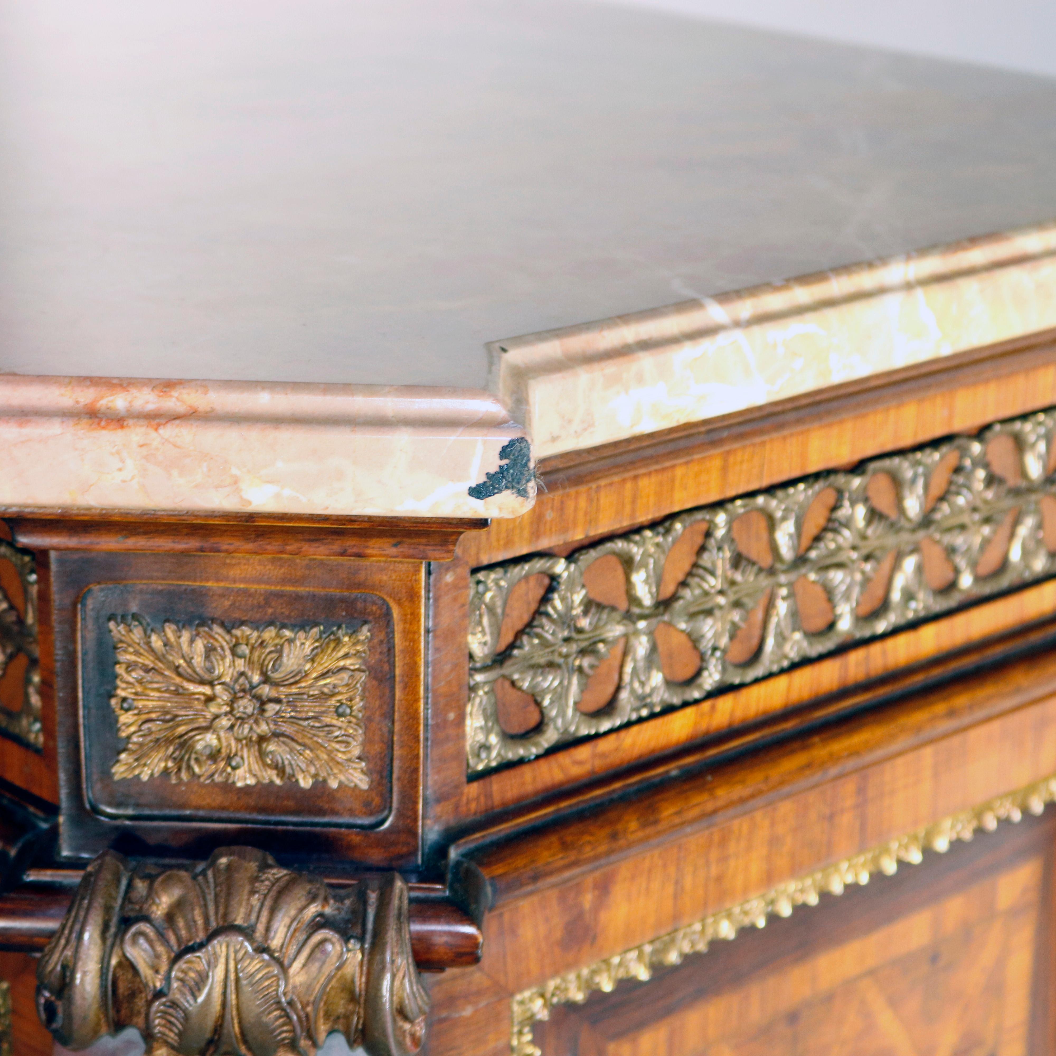 Antique French Inlaid Parquetry Mahogany & Ormolu Marble Top  Dresser 9