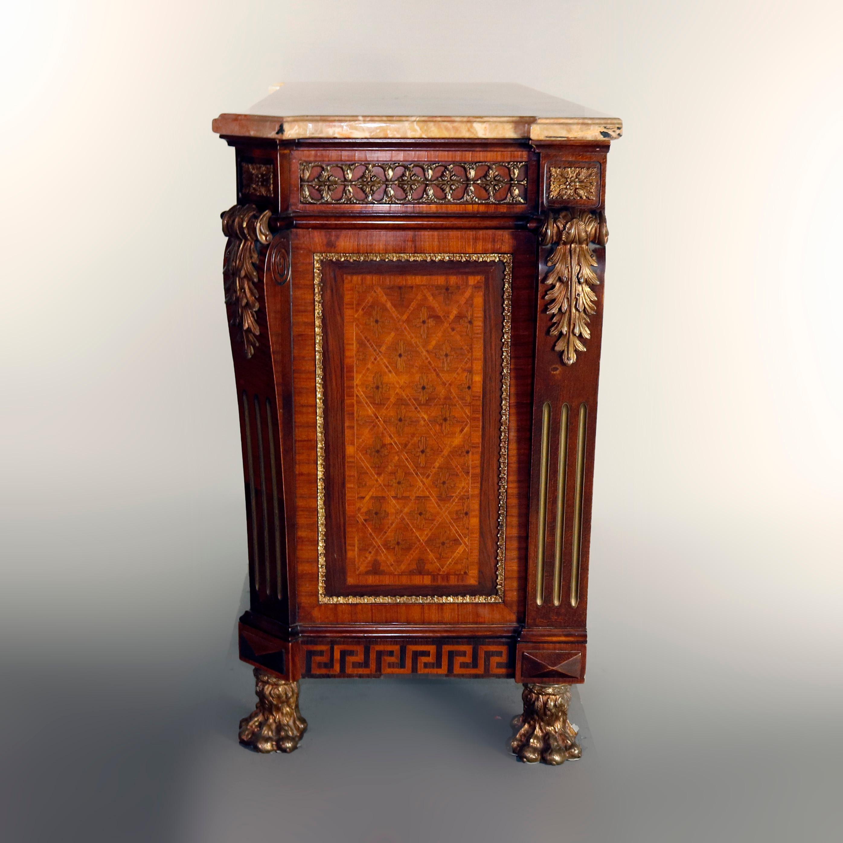 Antique French Inlaid Parquetry Mahogany & Ormolu Marble Top  Dresser 1