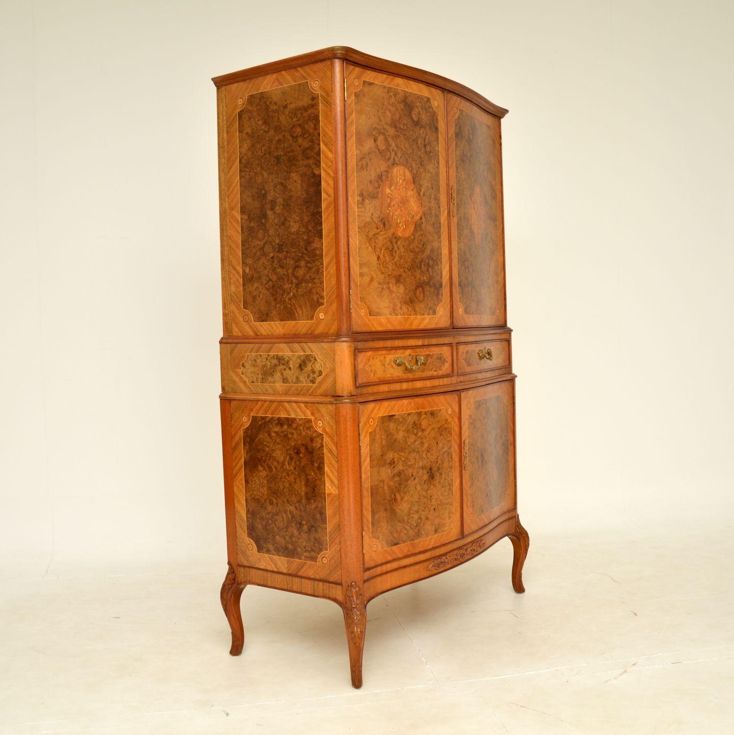 Louis XV Antique French Inlaid Walnut Cocktail Drinks Cabinet For Sale