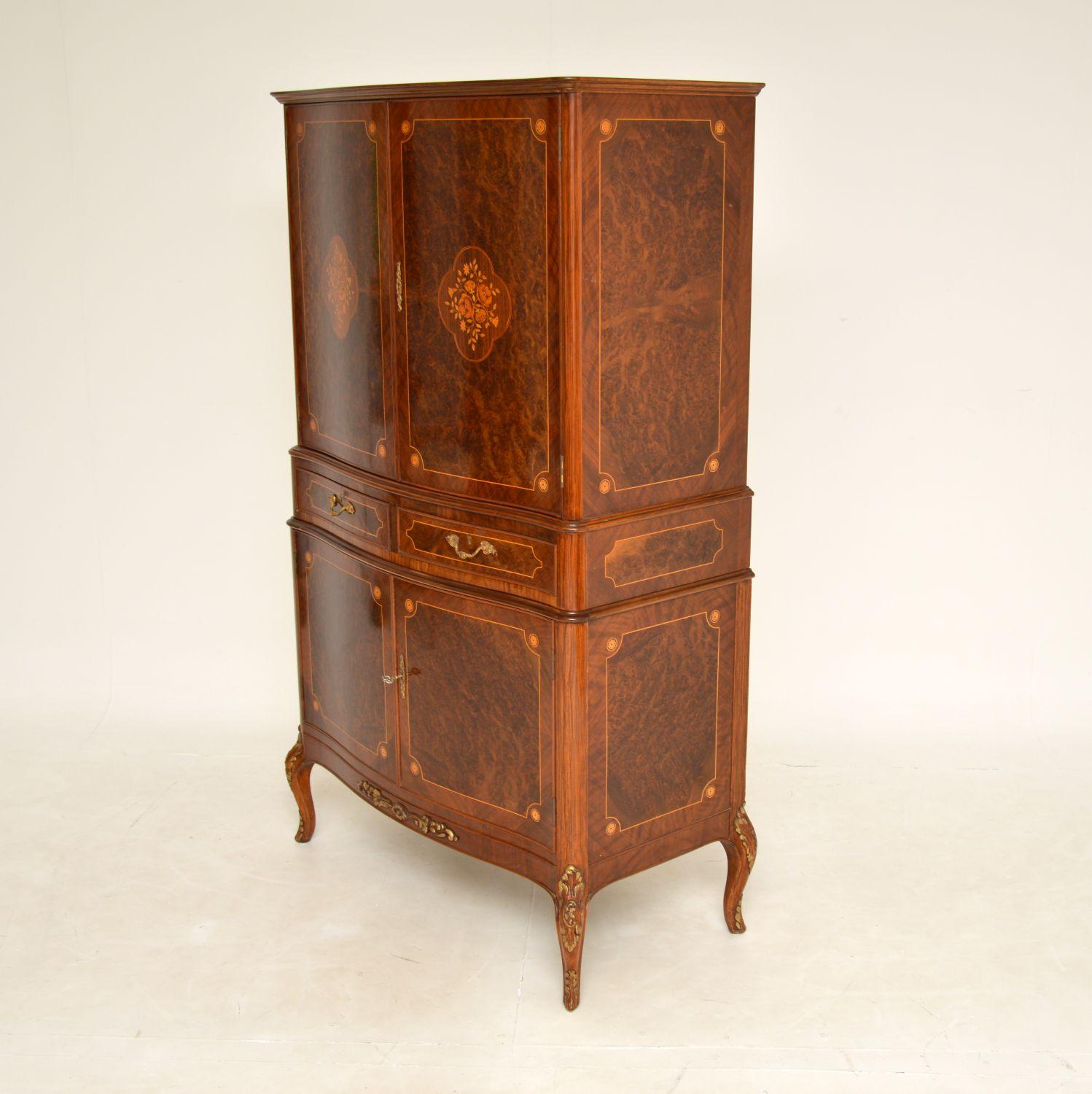 Louis XV Antique French Inlaid Walnut Cocktail Drinks Cabinet