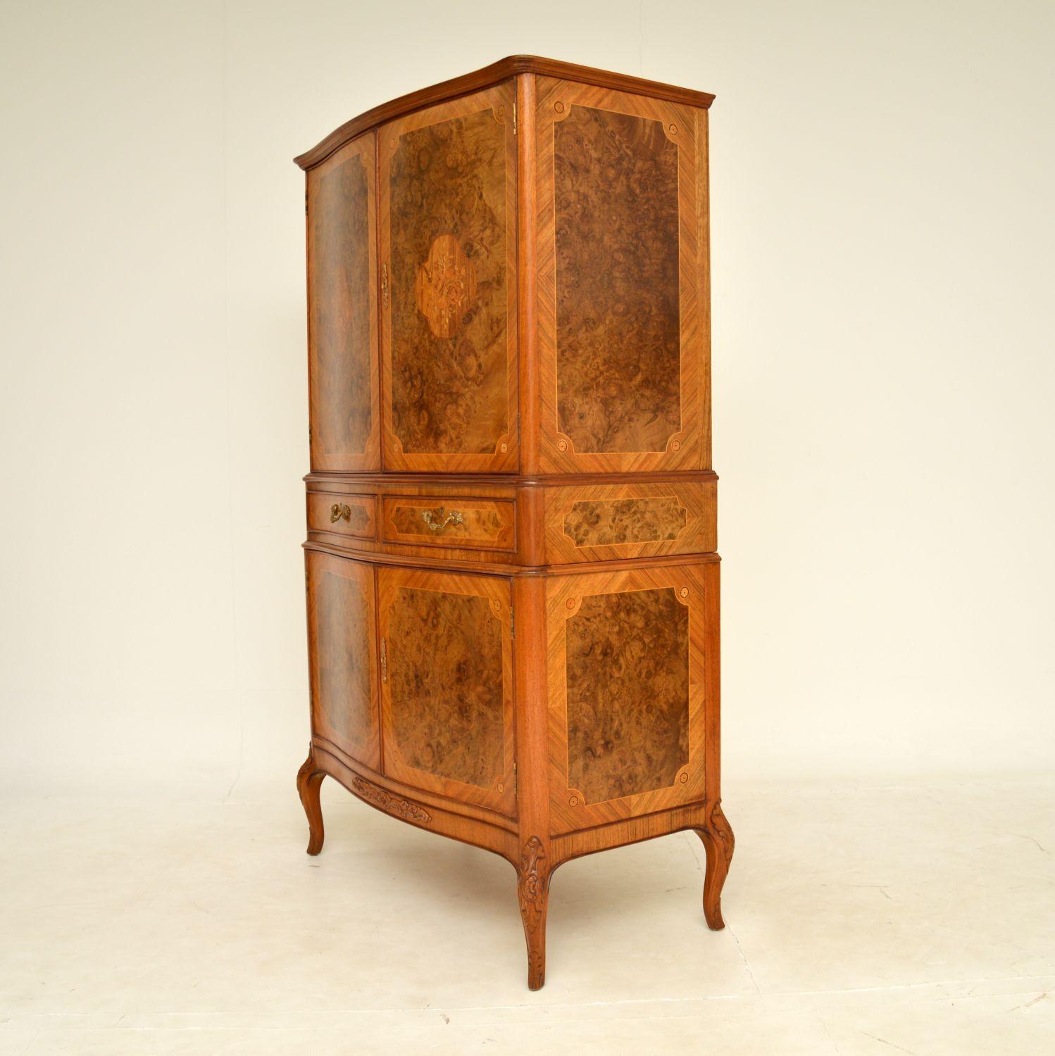 British Antique French Inlaid Walnut Cocktail Drinks Cabinet For Sale