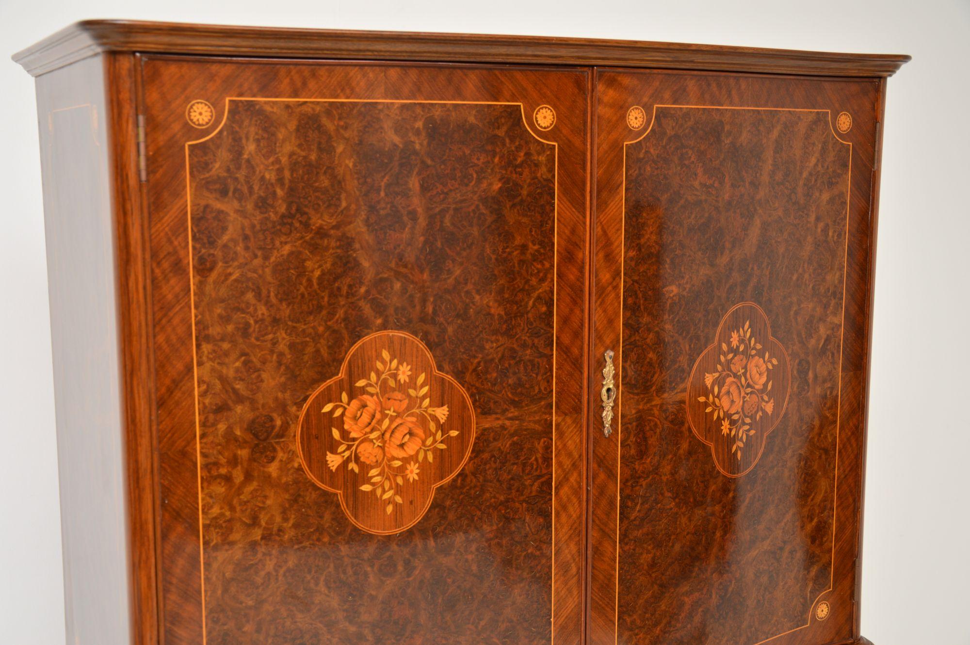 Antique French Inlaid Walnut Cocktail Drinks Cabinet In Good Condition In London, GB