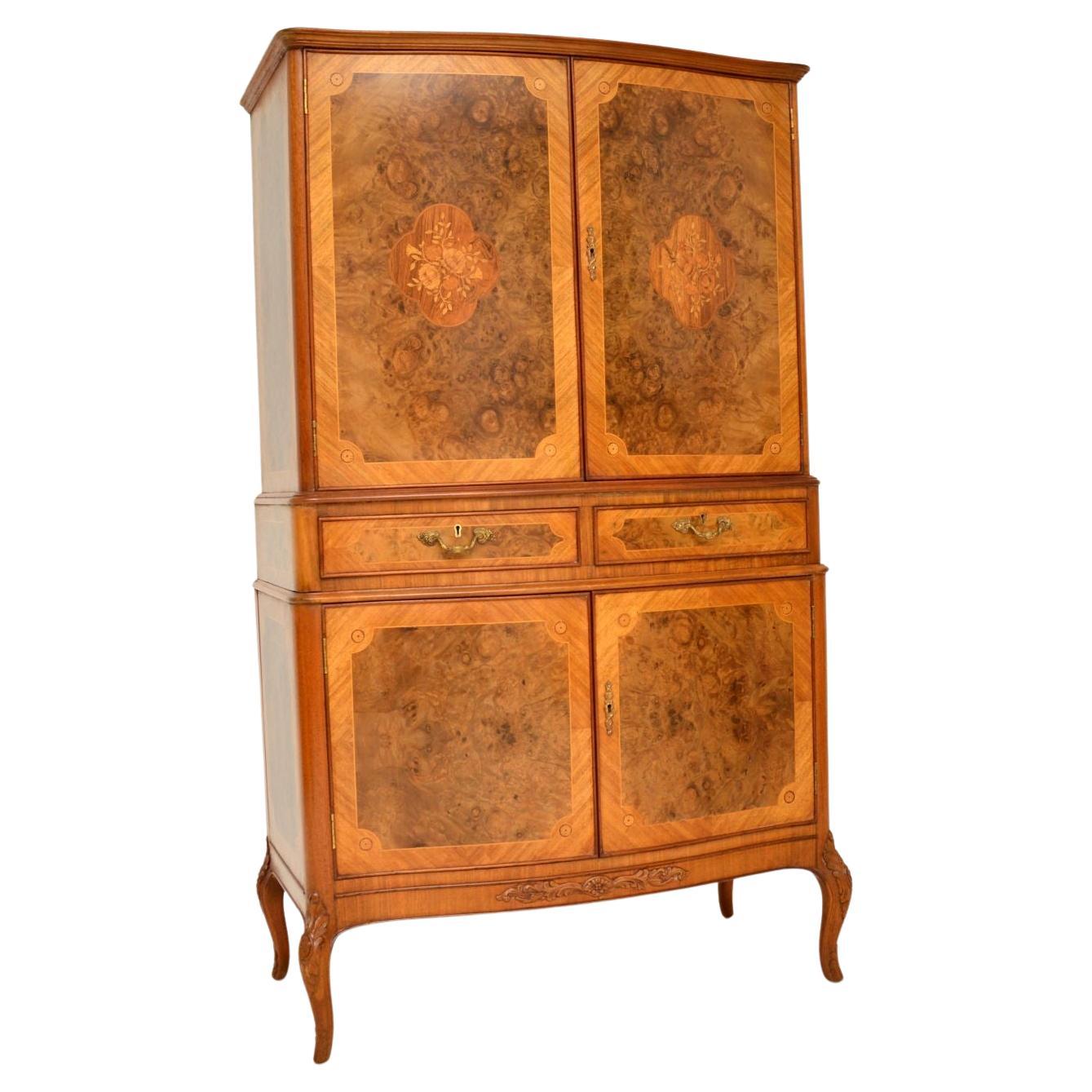 Antique French Inlaid Walnut Cocktail Drinks Cabinet For Sale