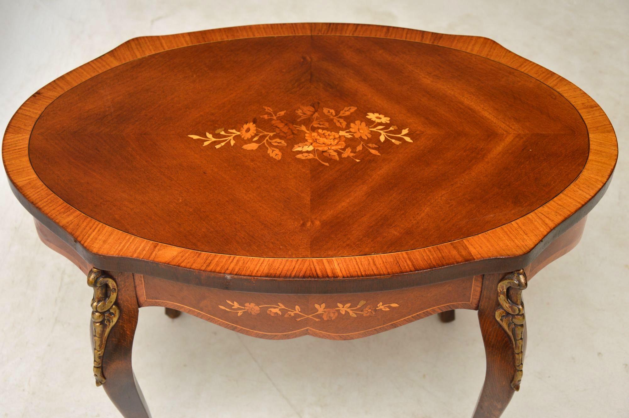 Louis XVI Antique French Inlaid Walnut Coffee Table With Marquetry