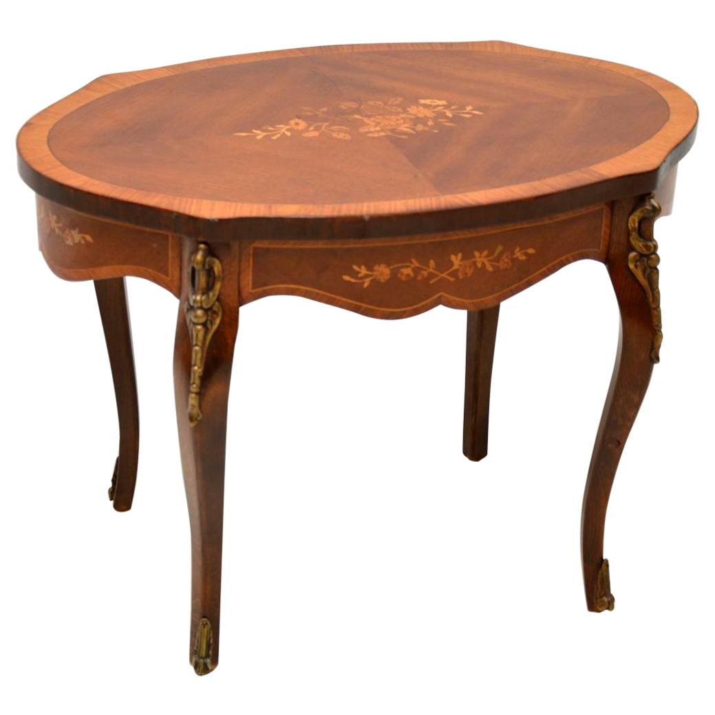 Antique French Inlaid Walnut Coffee Table With Marquetry