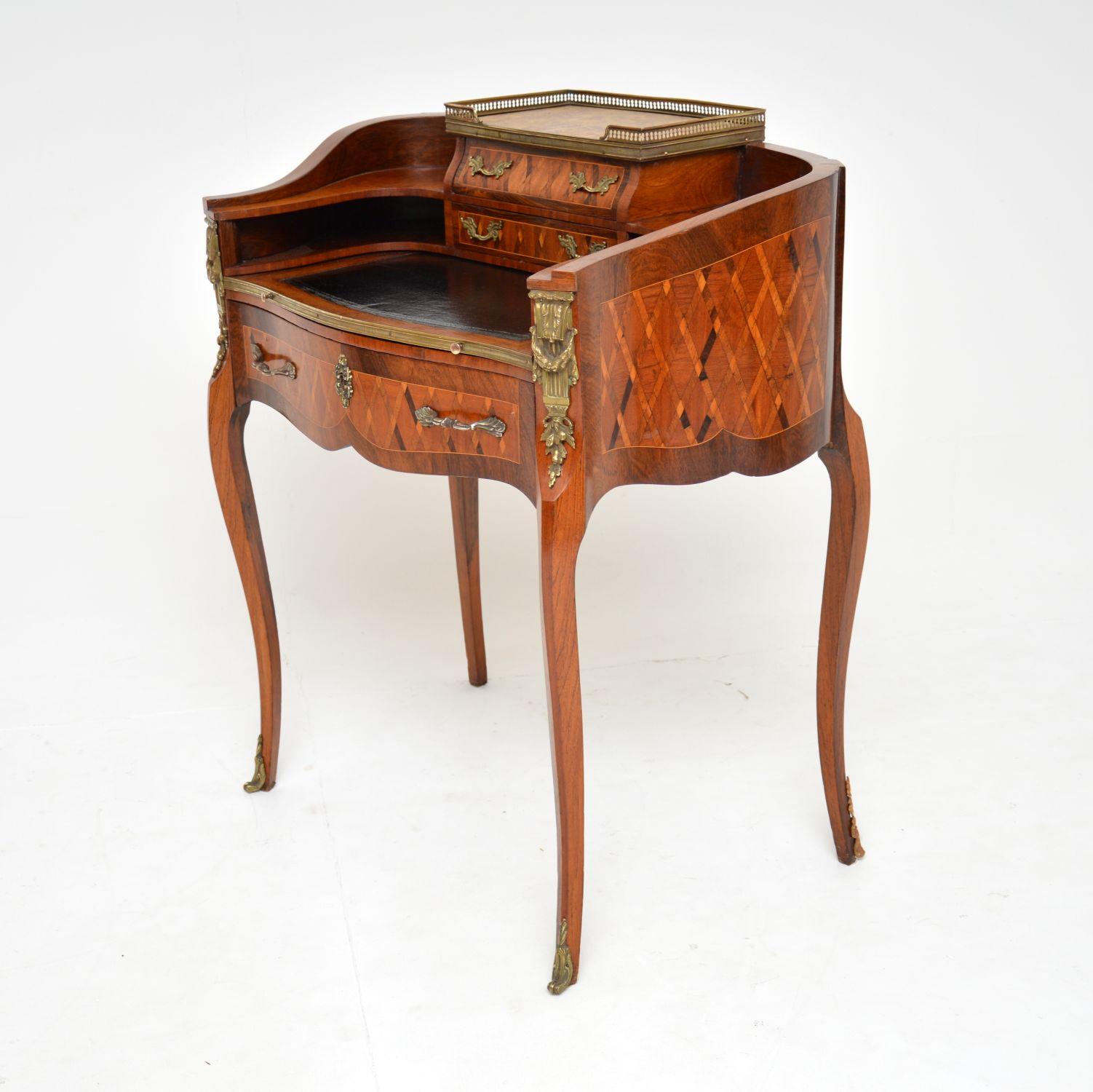 Louis XV Antique French Inlaid Walnut Escritoire Writing Desk