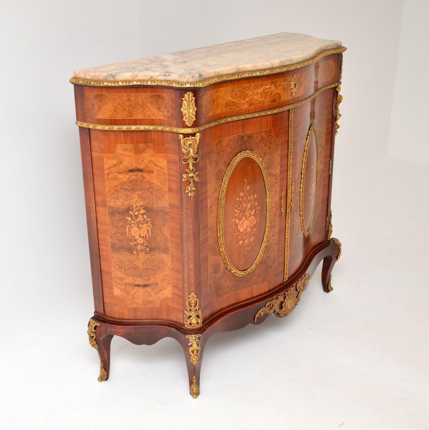 Antique French Inlaid Walnut Marble Top Cabinet 2