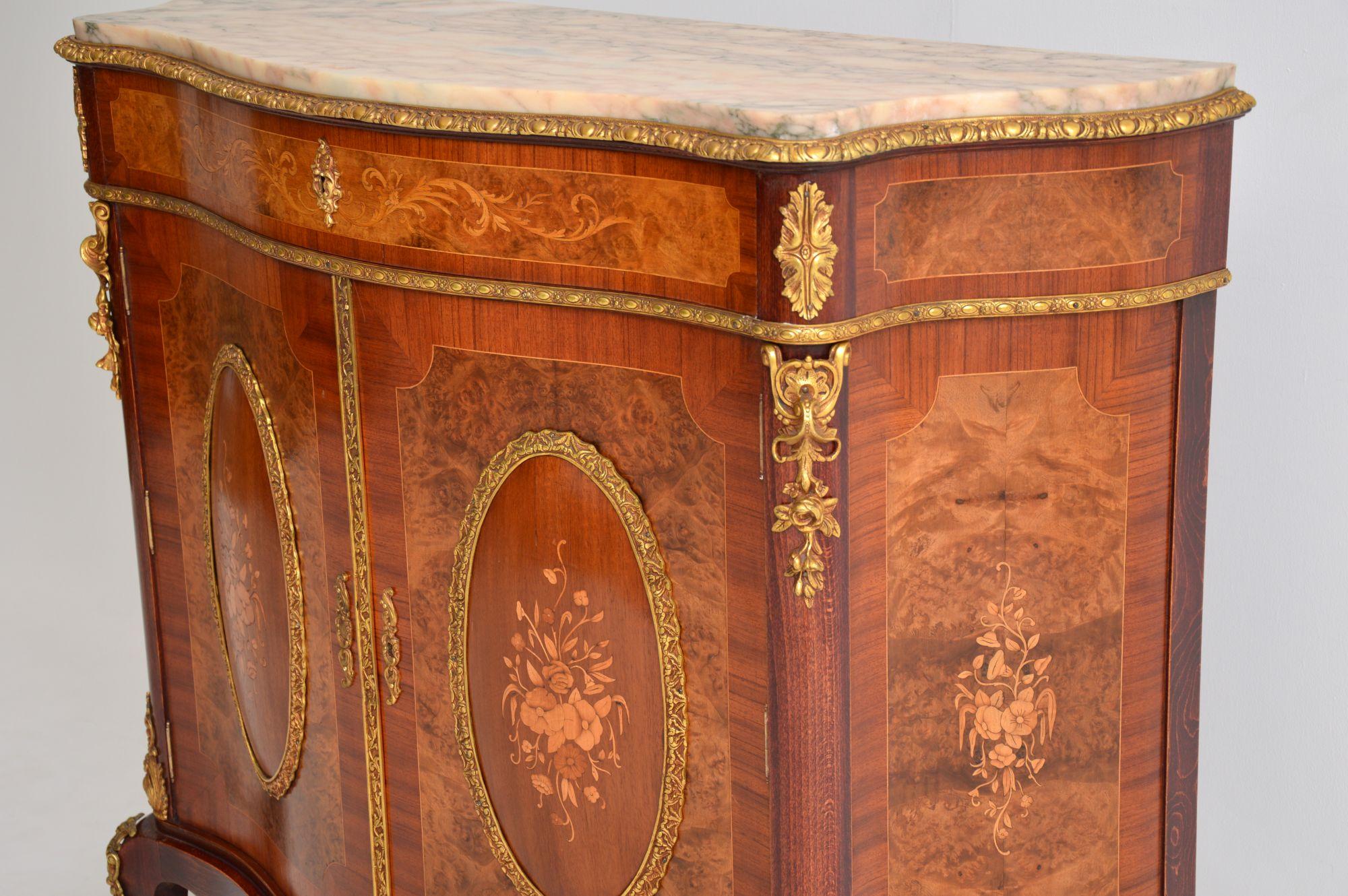Antique French Inlaid Walnut Marble Top Cabinet 3