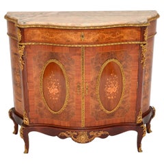 Antique French Inlaid Walnut Marble Top Cabinet