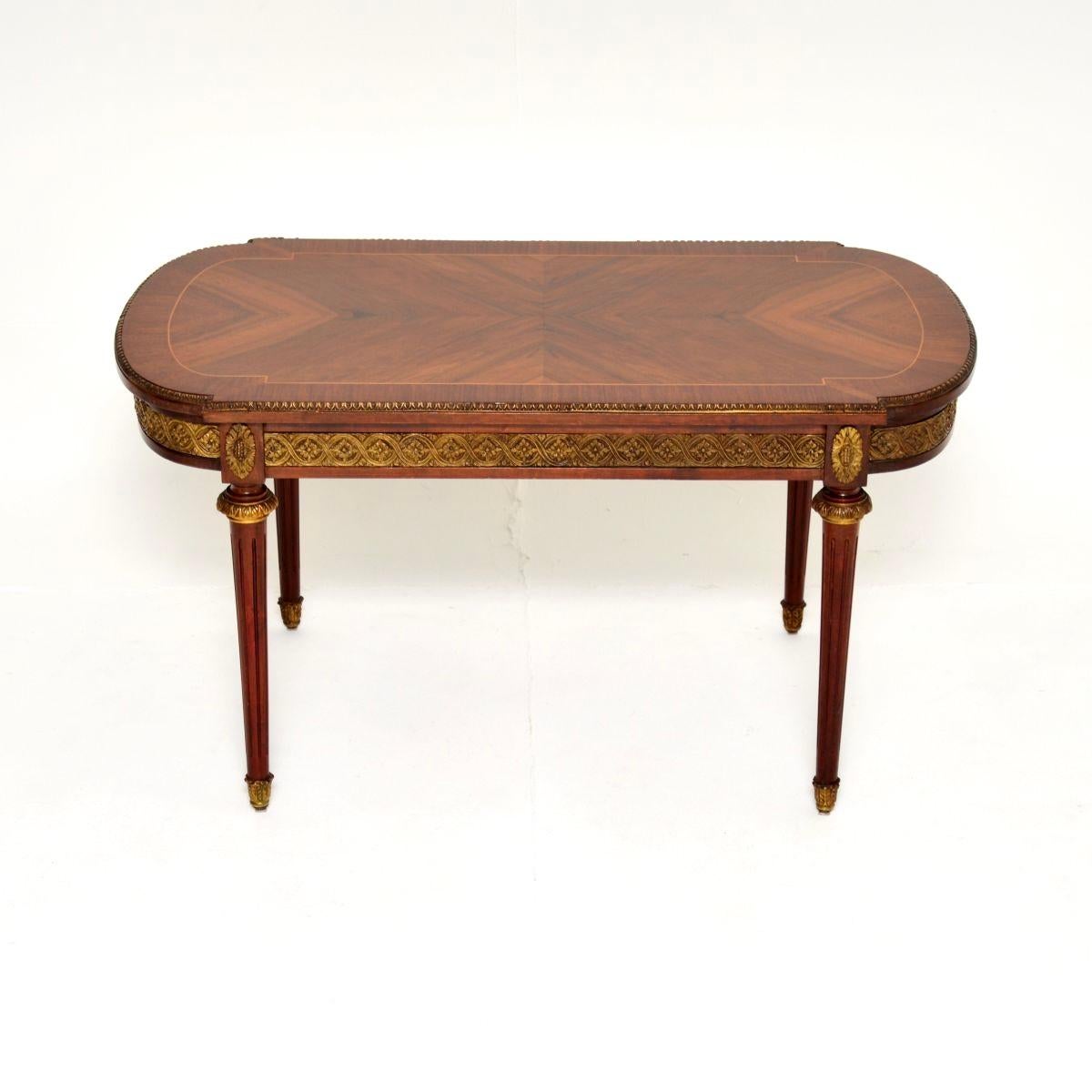 Louis XIV Antique French Inlaid Walnut Ormolu Mounted Coffee Table For Sale