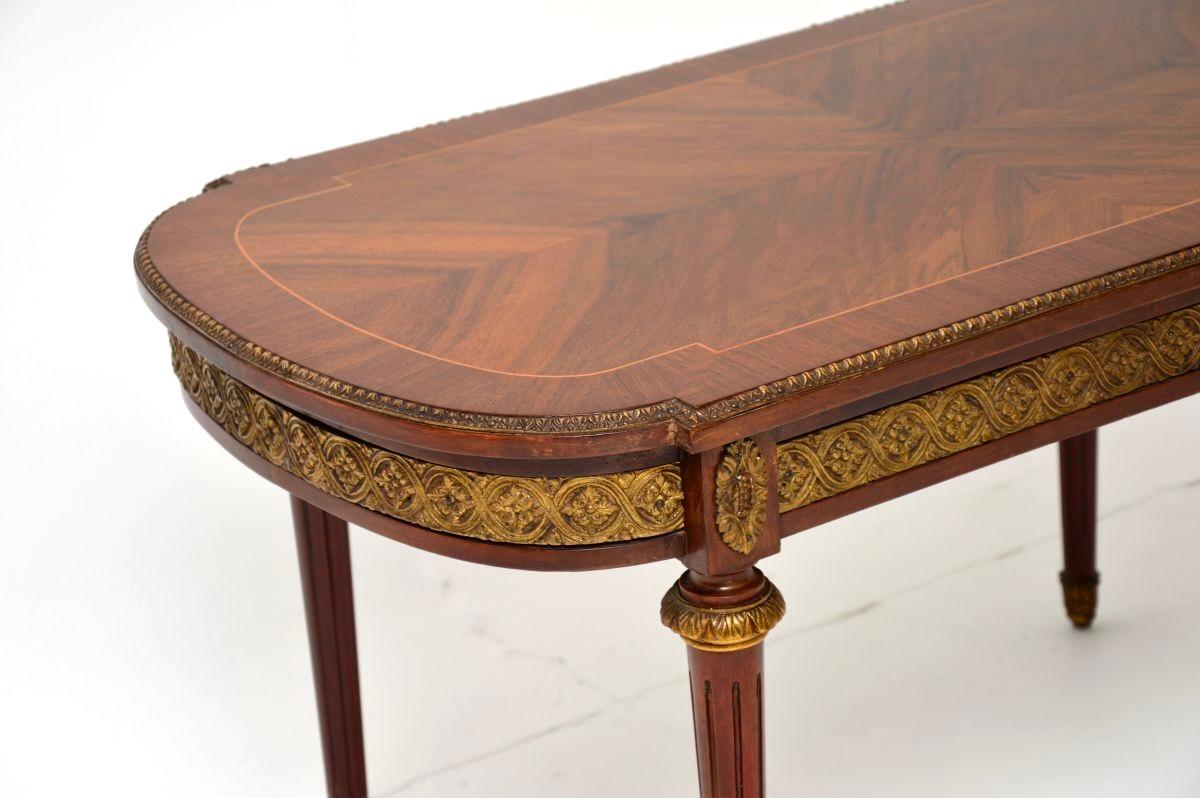 Mid-20th Century Antique French Inlaid Walnut Ormolu Mounted Coffee Table For Sale