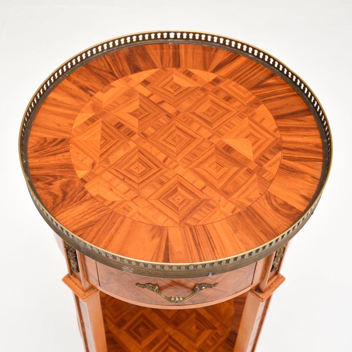 Brass Antique French Inlaid Walnut Side Table For Sale