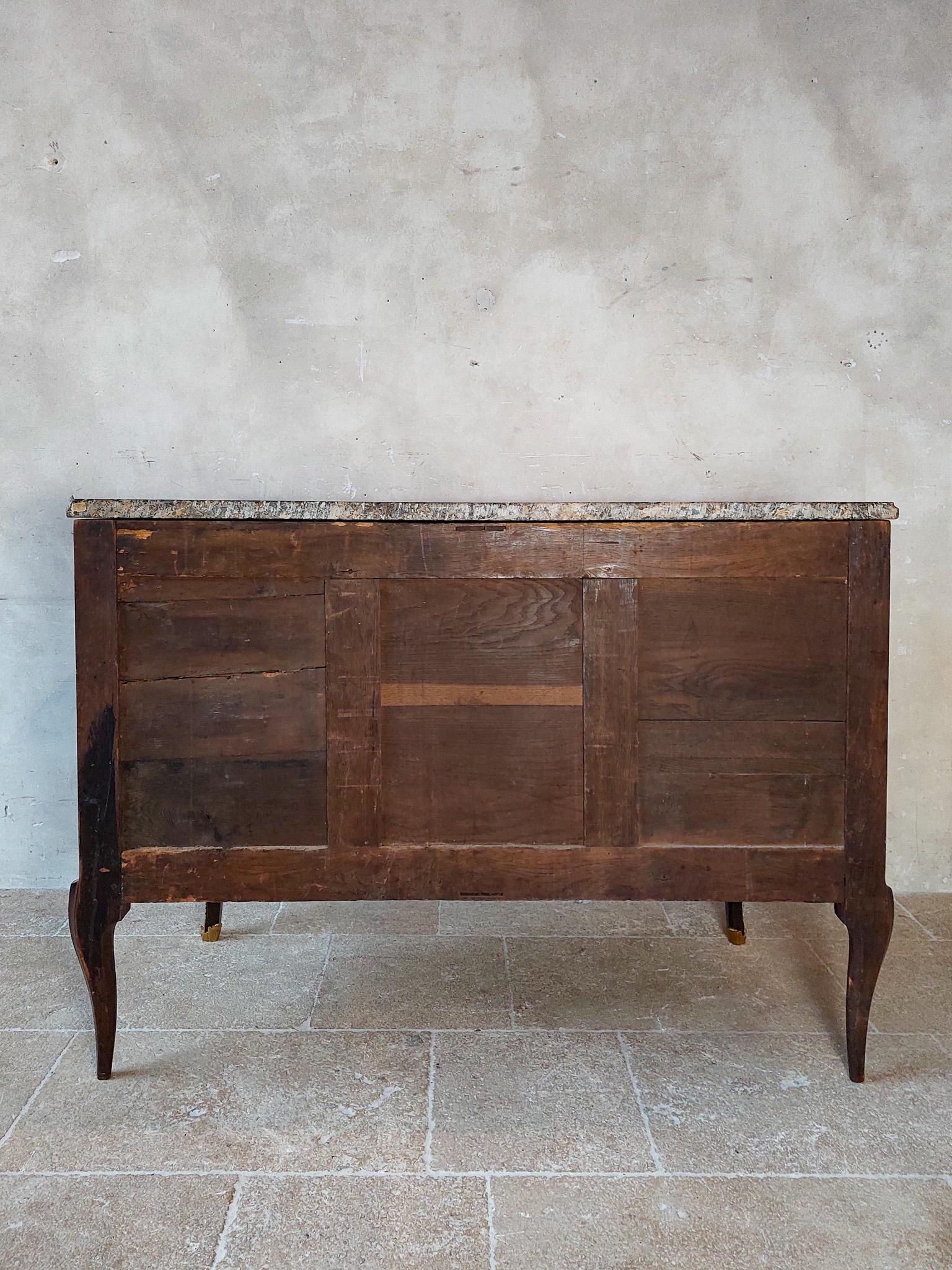 Antique French Intarsia Oak Commode witt Marble top by Joseph Schmitz ca 1770 For Sale 11