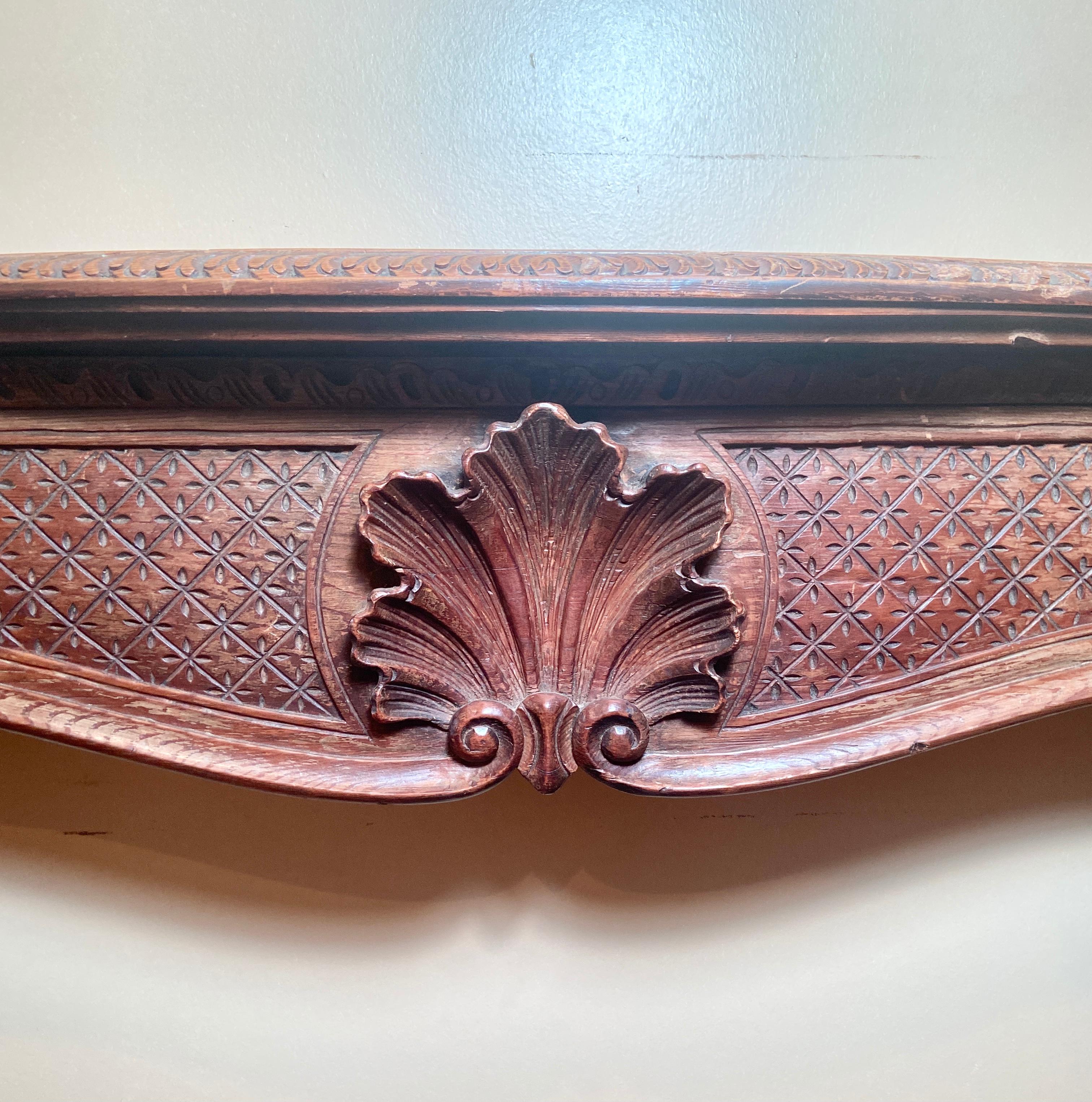 Antique French Intricately Carved Pine Mantlepiece, circa 1920-1930 In Good Condition For Sale In New Orleans, LA