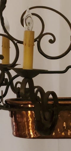 Antique French Iron and Copper Chandelier, circa 1910