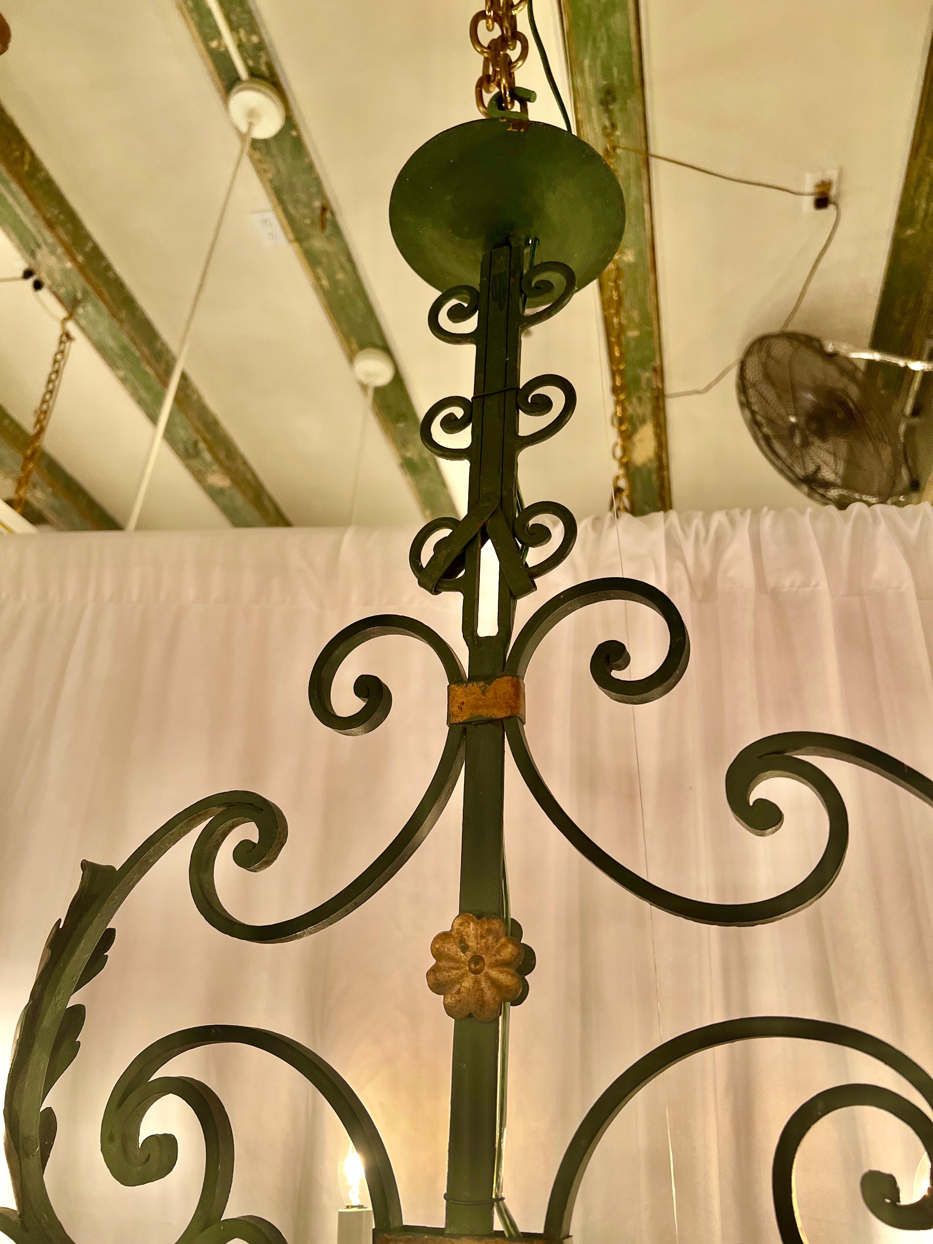 Antique French Iron and Copper Fish Poacher Chandelier, Circa 1880-1890. In Good Condition For Sale In New Orleans, LA