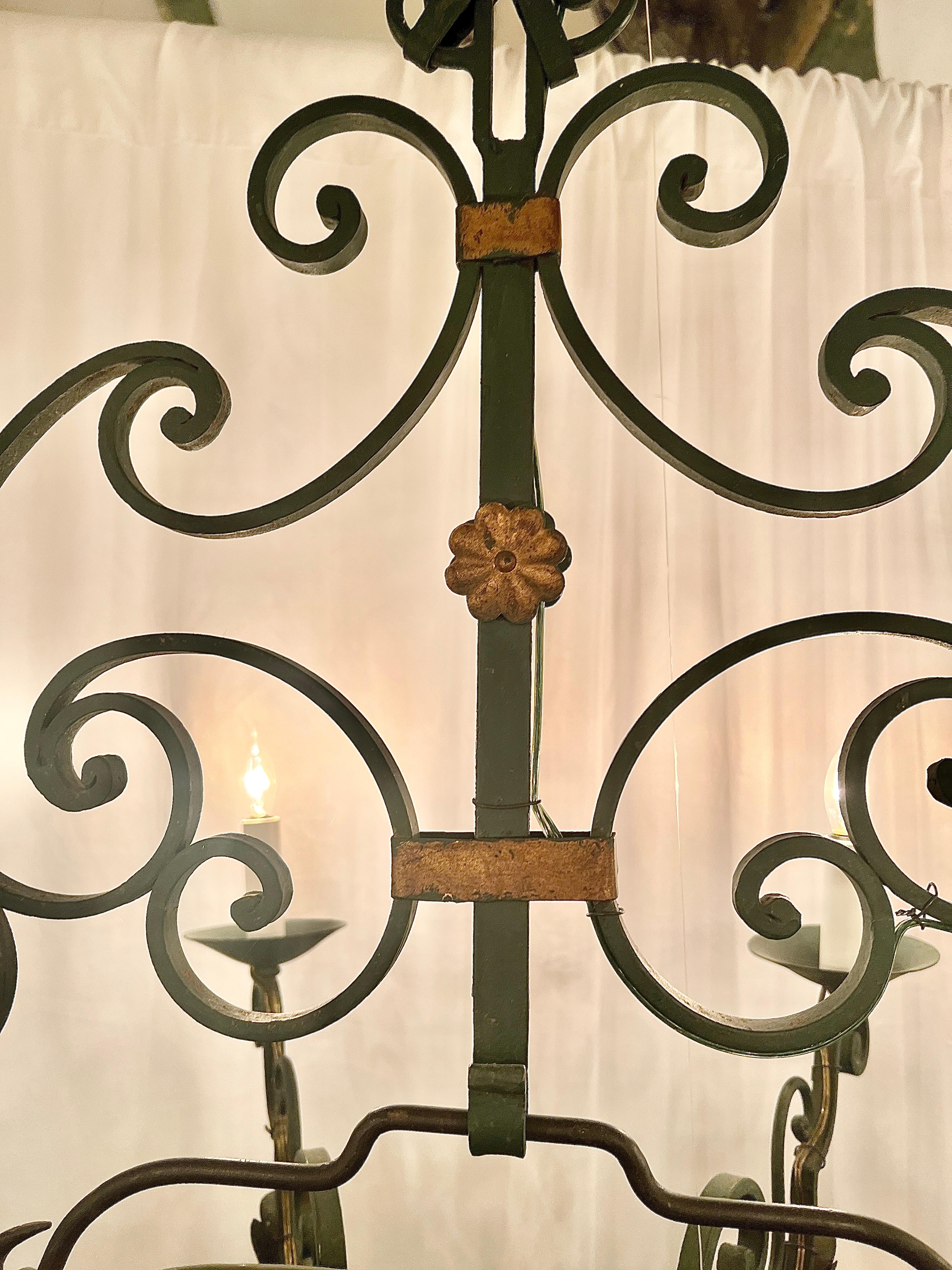19th Century Antique French Iron and Copper Fish Poacher Chandelier, Circa 1880-1890. For Sale
