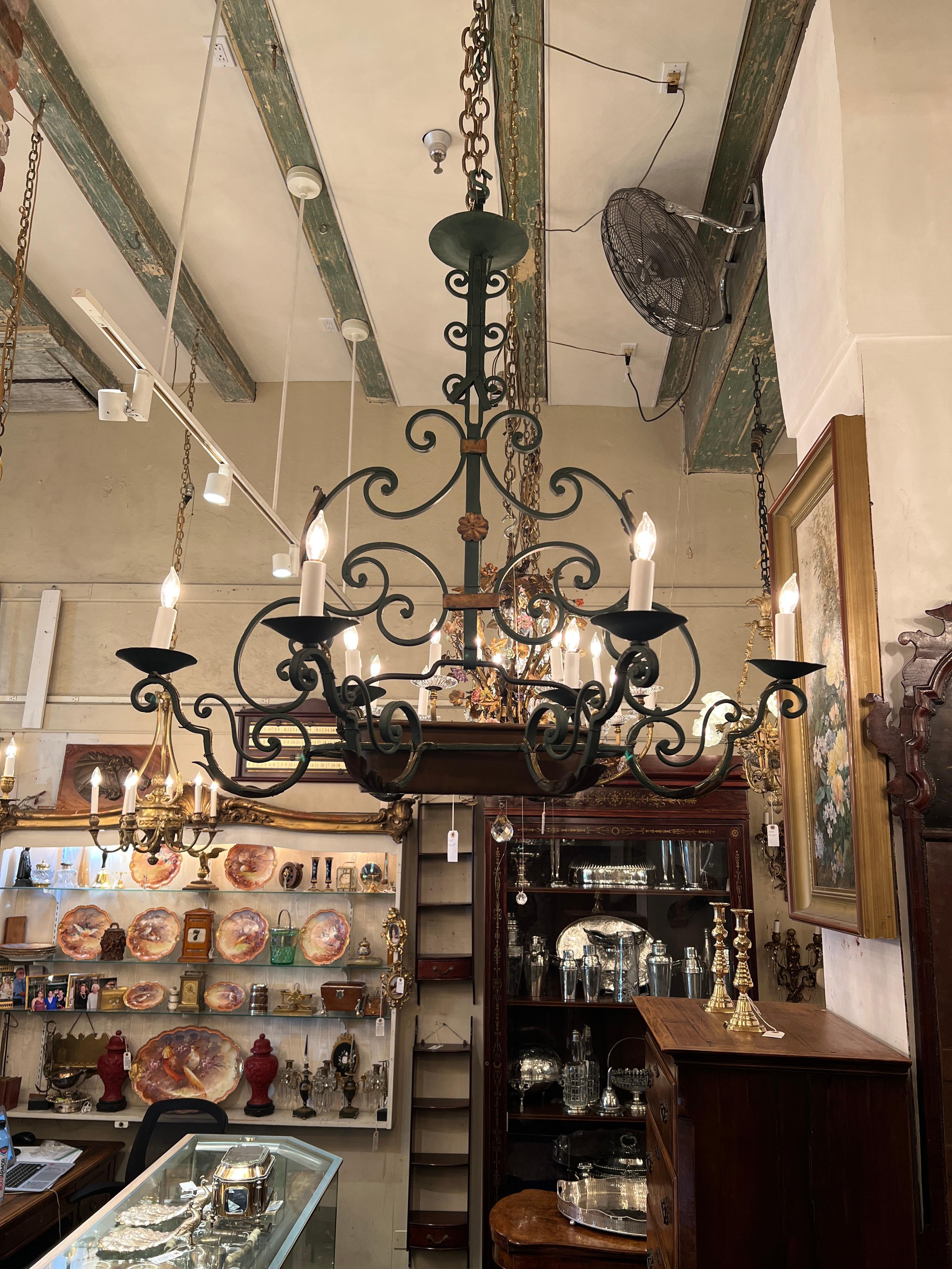 Antique French Iron and Copper Fish Poacher Chandelier, Circa 1880-1890. For Sale 3