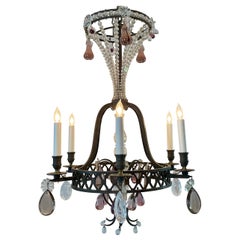 Antique French Iron and Crystal 6 Light Chandelier, Circa 1880