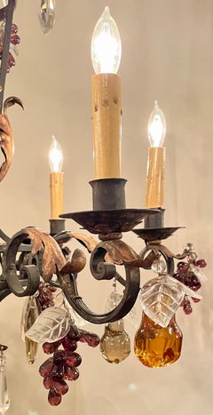 Antique French Iron and Crystal Provincial Chandelier