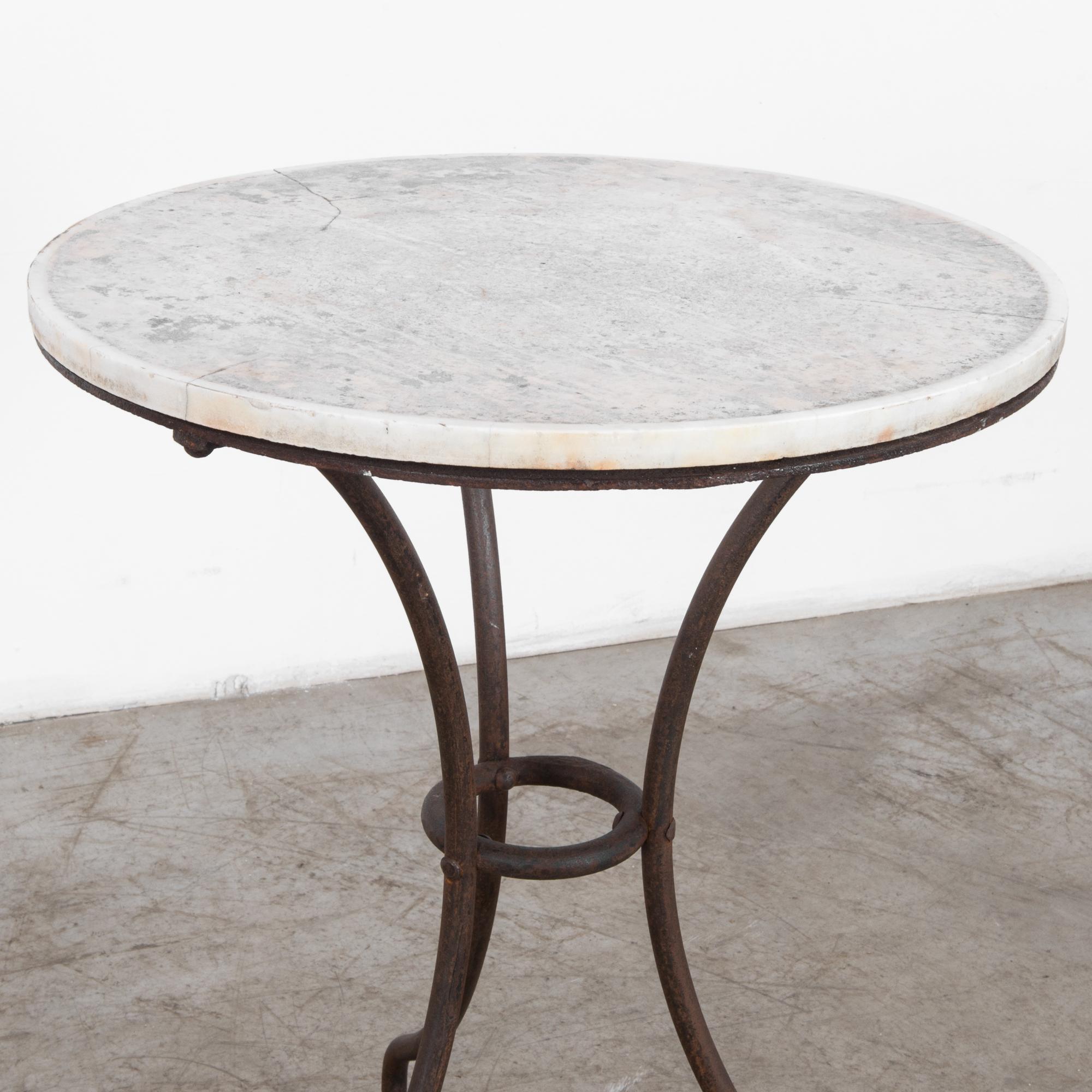 Antique French Iron and Marble Side Table In Good Condition In High Point, NC