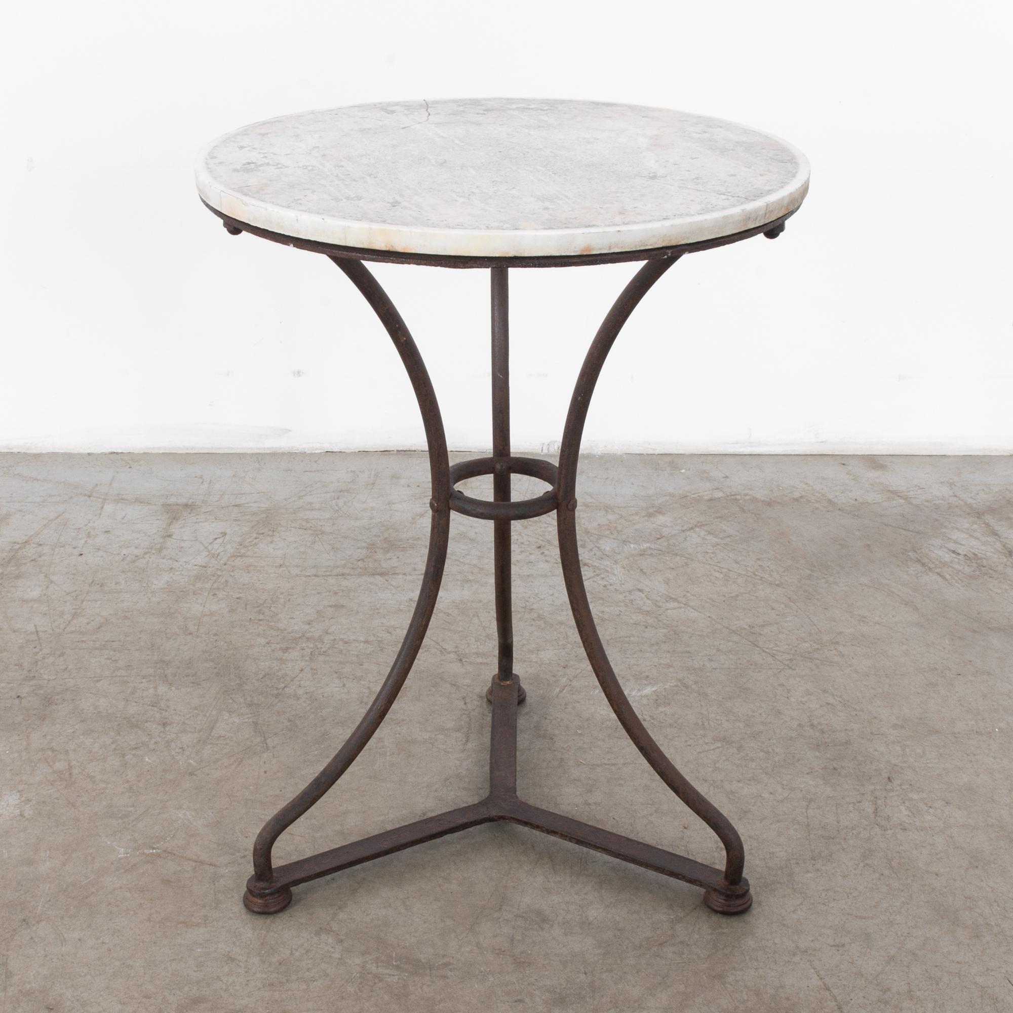 Early 20th Century Antique French Iron and Marble Side Table