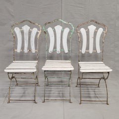 Antique French Iron and Wood Folding Bistro Garden Chairs - Set of 3