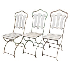 Antike französische klappbare Bistro-Gartenstühle aus Eisen und Holz aus Eisen – 3er-Set