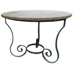 Antique French Iron Base Table with Stone Top, circa 1890