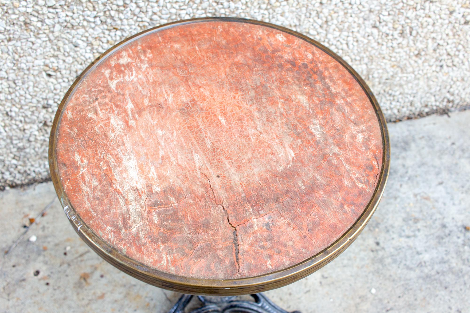 Antique French Iron Bistro Table with Distressed Leather Top 5