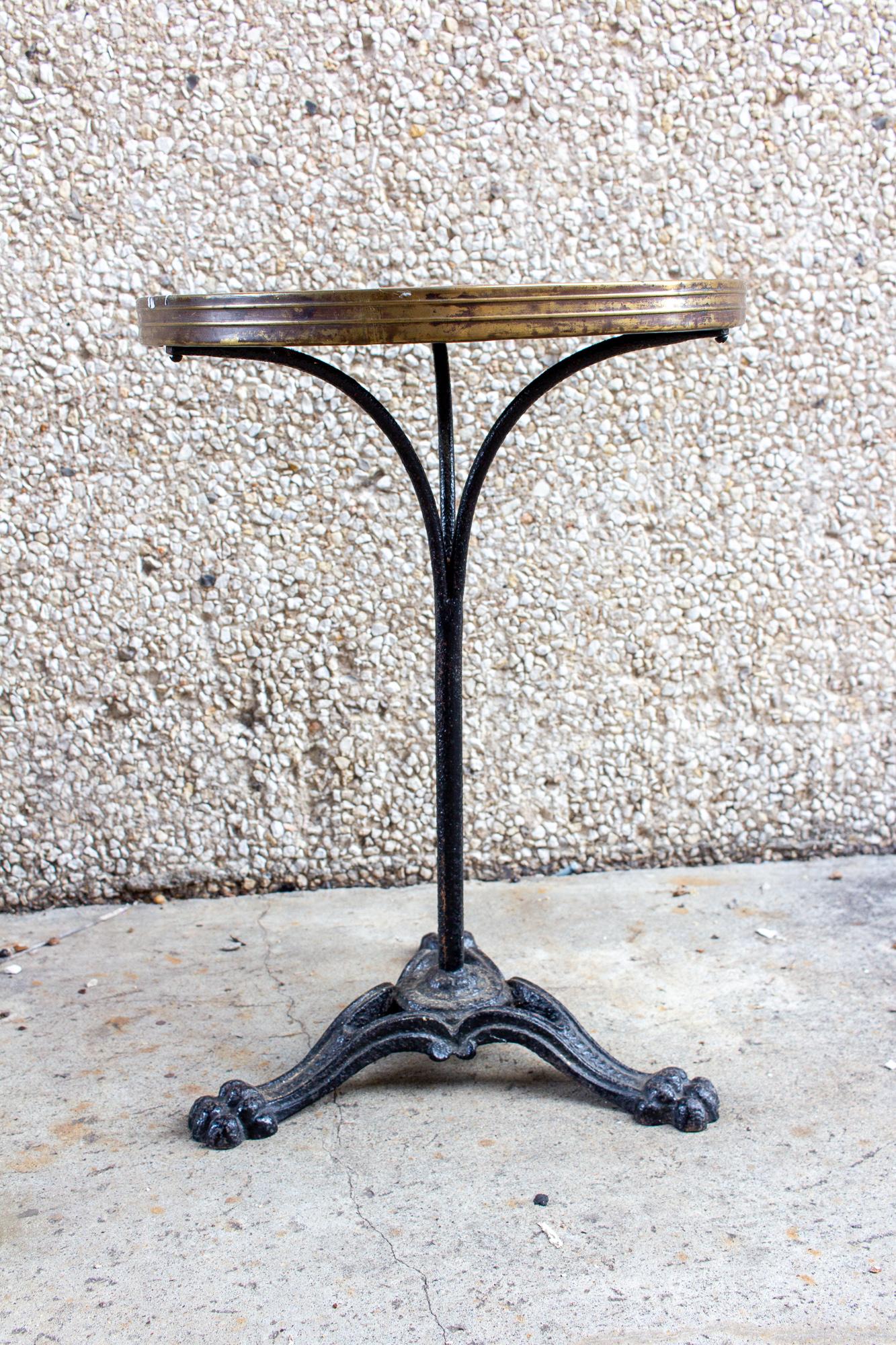 Antique French Iron Bistro Table with Distressed Leather Top 3