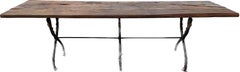 Antique French Iron Bistro Table with Rustic Walnut Top