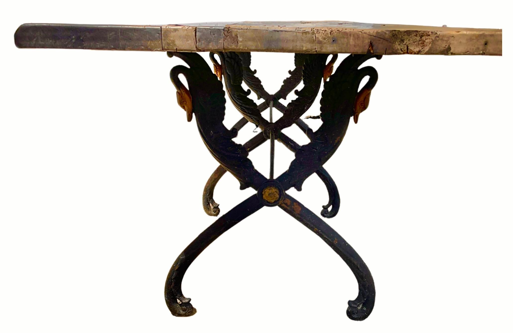 20th Century Antique French Iron Bistro Table with Rustic Walnut Top