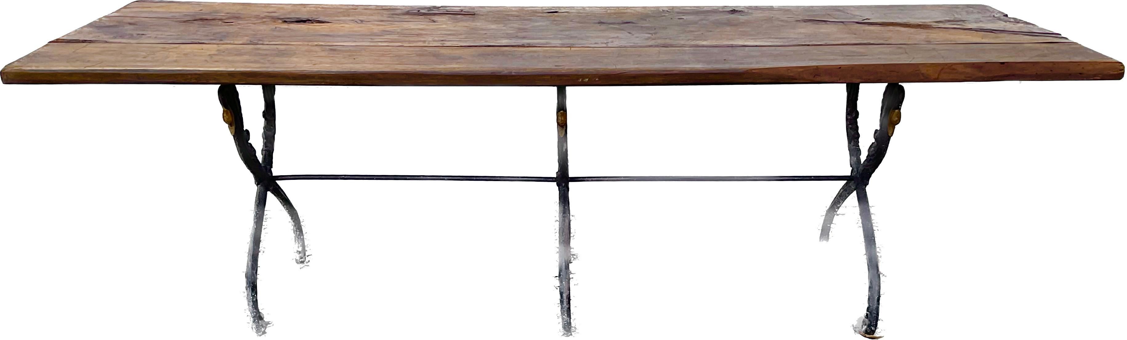 Antique French Iron Bistro Table with Rustic Walnut Top 4