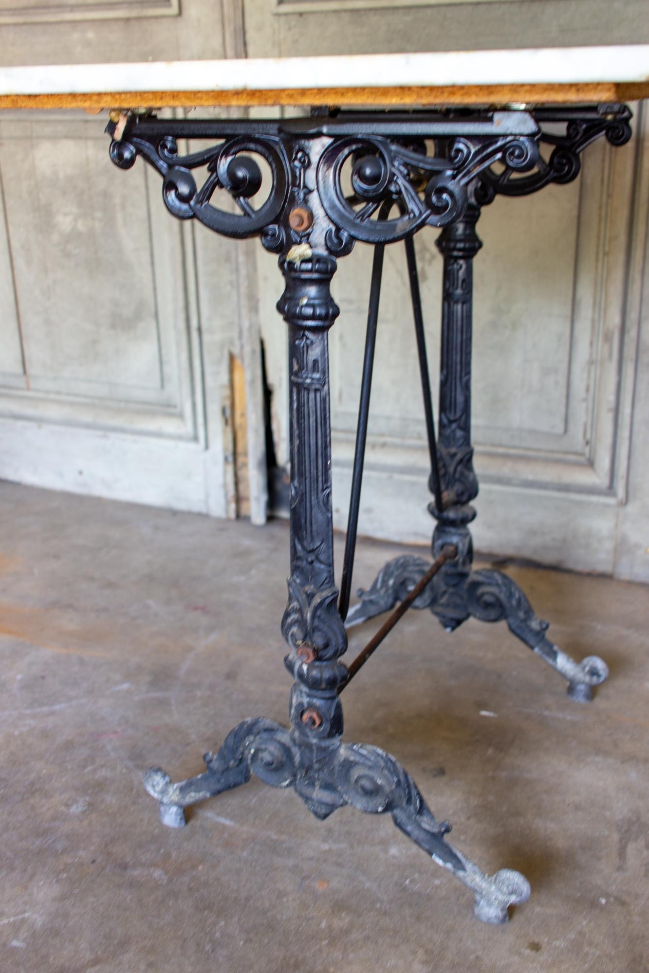Antique French Iron Bistro Table with Square Marble Top 3