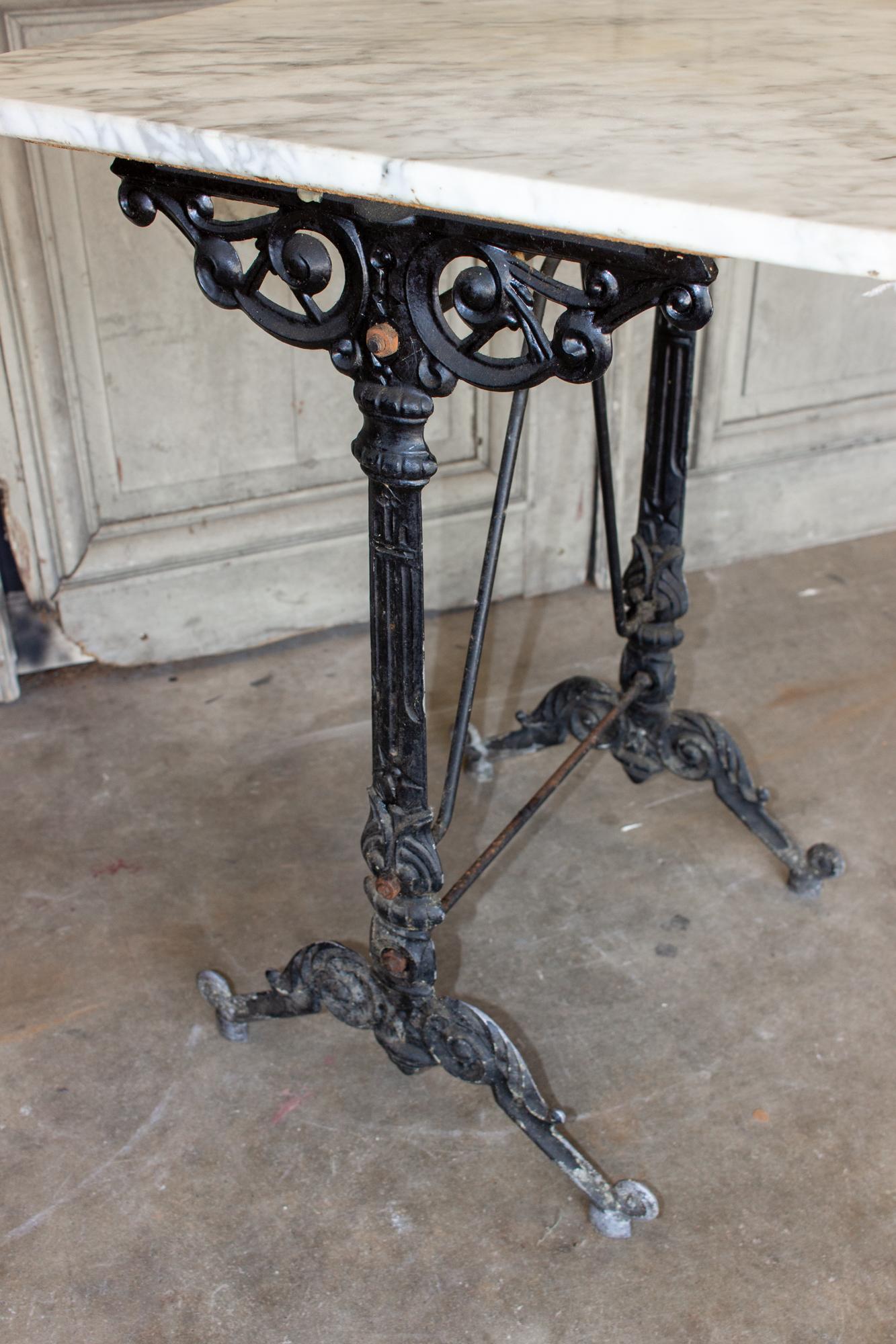 Antique French Iron Bistro Table with Square Marble Top In Good Condition In Houston, TX