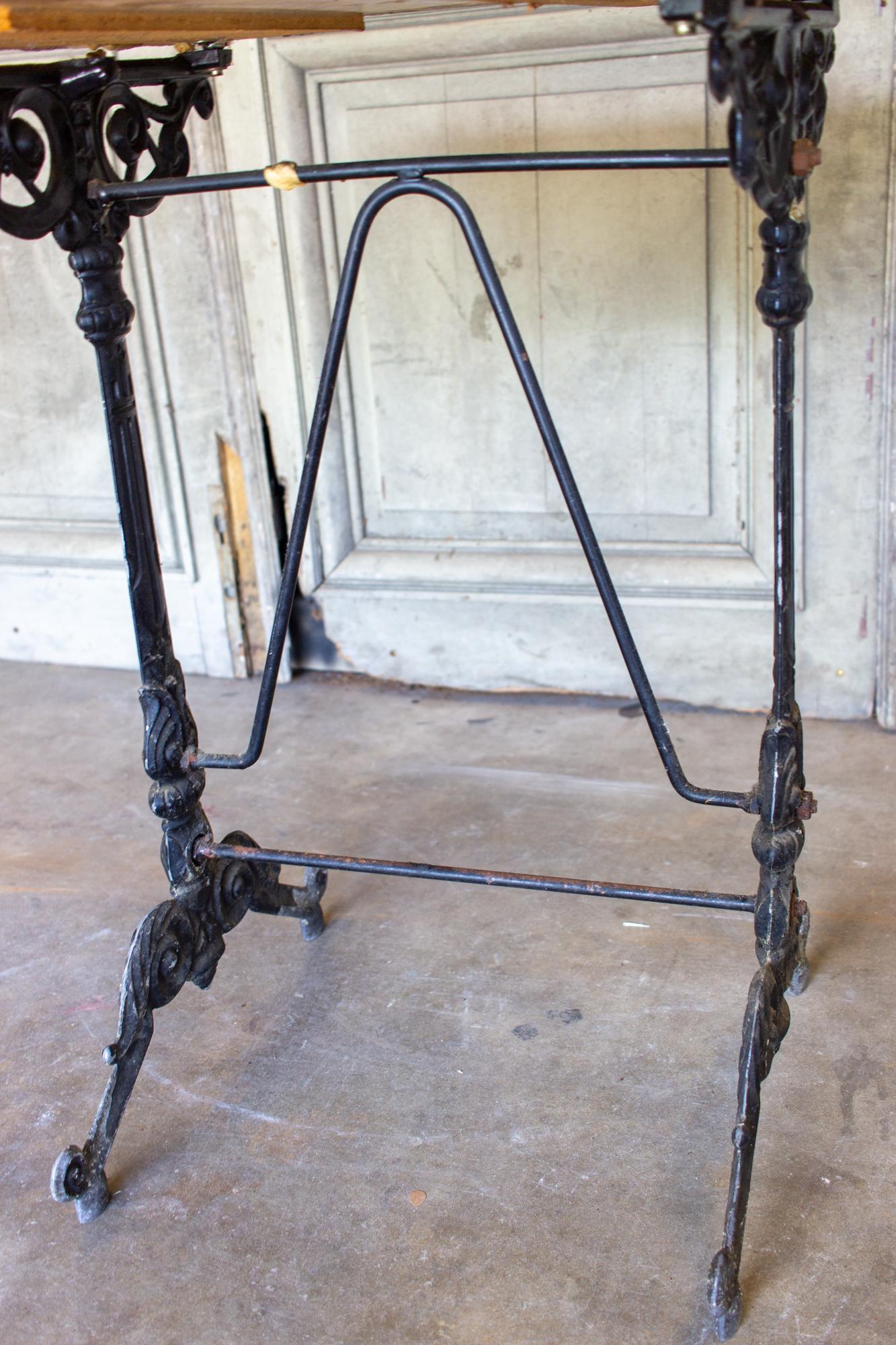 Antique French Iron Bistro Table with Square Marble Top 2